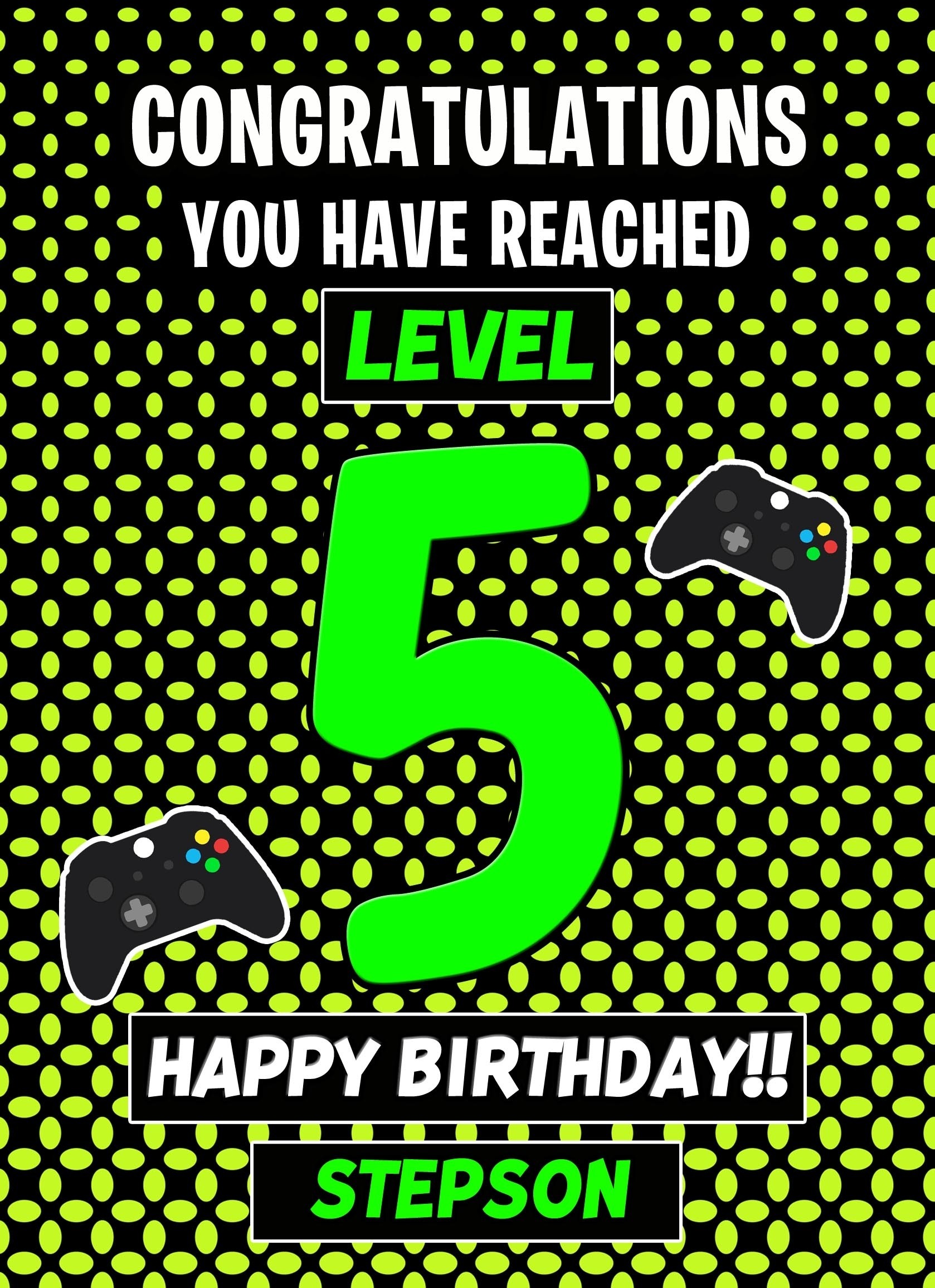 Stepson 5th Birthday Card (Level Up Gamer)