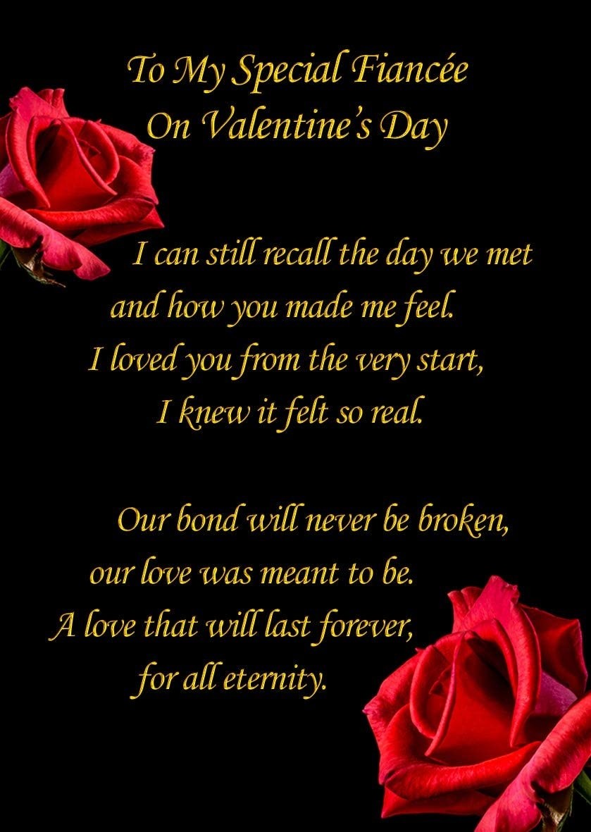 Valentines Day 'Special Fiancee' Verse Poem Greeting Card