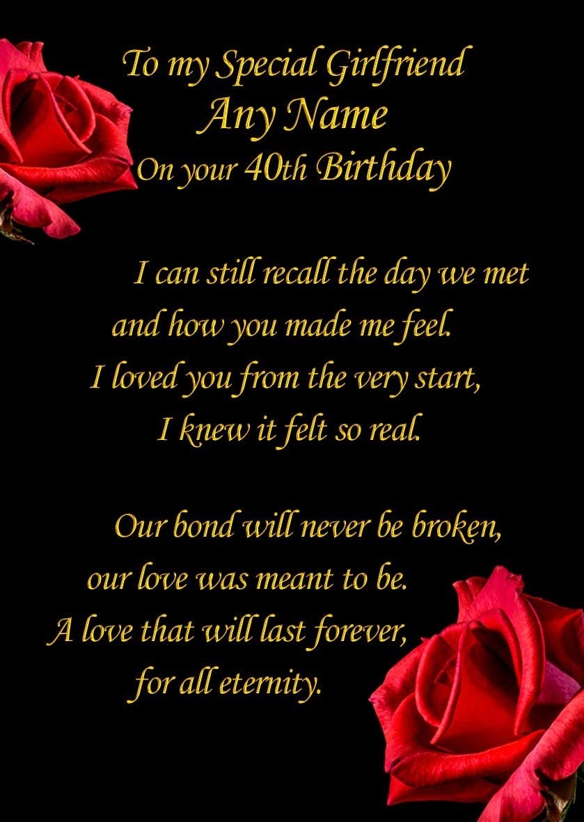 Personalised Birthday Verse Poem Card (Special Girlfriend, Any Age)
