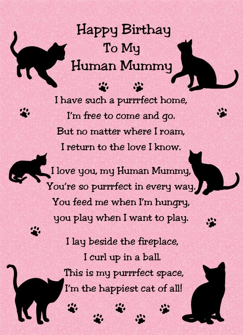 from The Cat Verse Poem Birthday Card (Pink, Human Mummy)