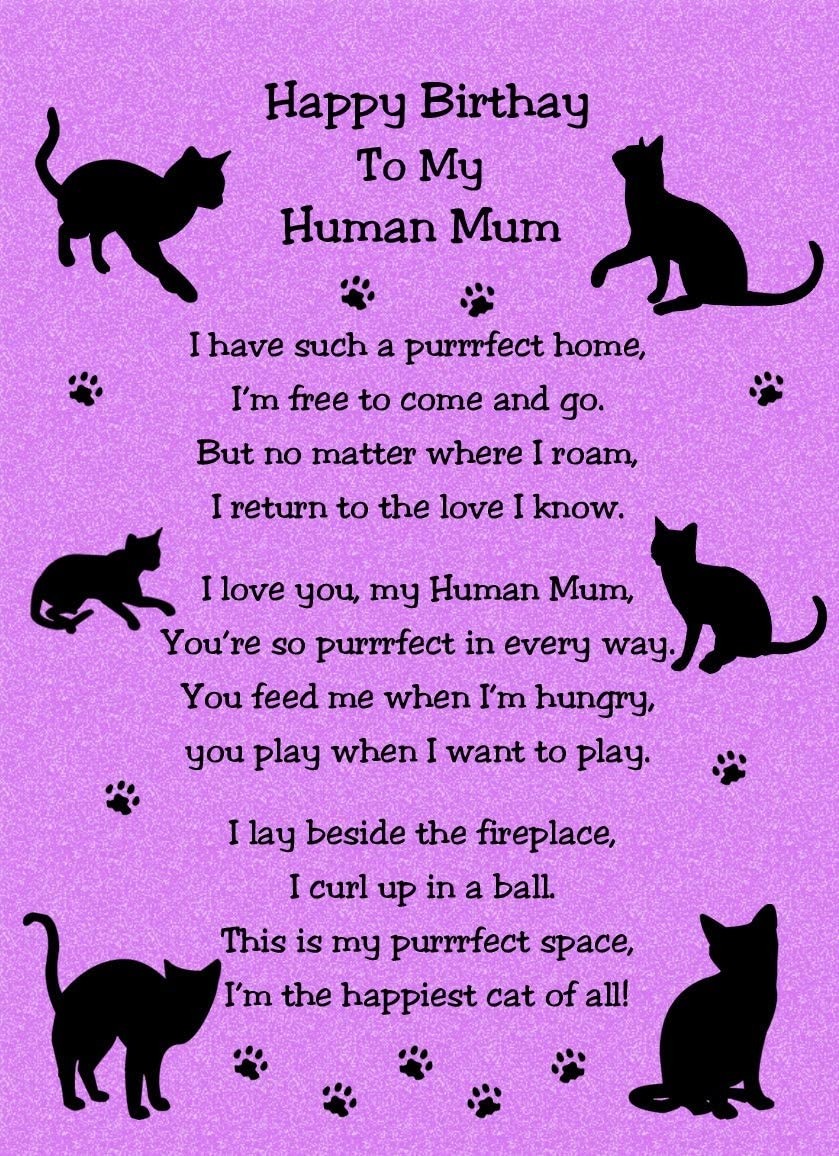 from The Cat Verse Poem Birthday Card (Purple, Human Mum)