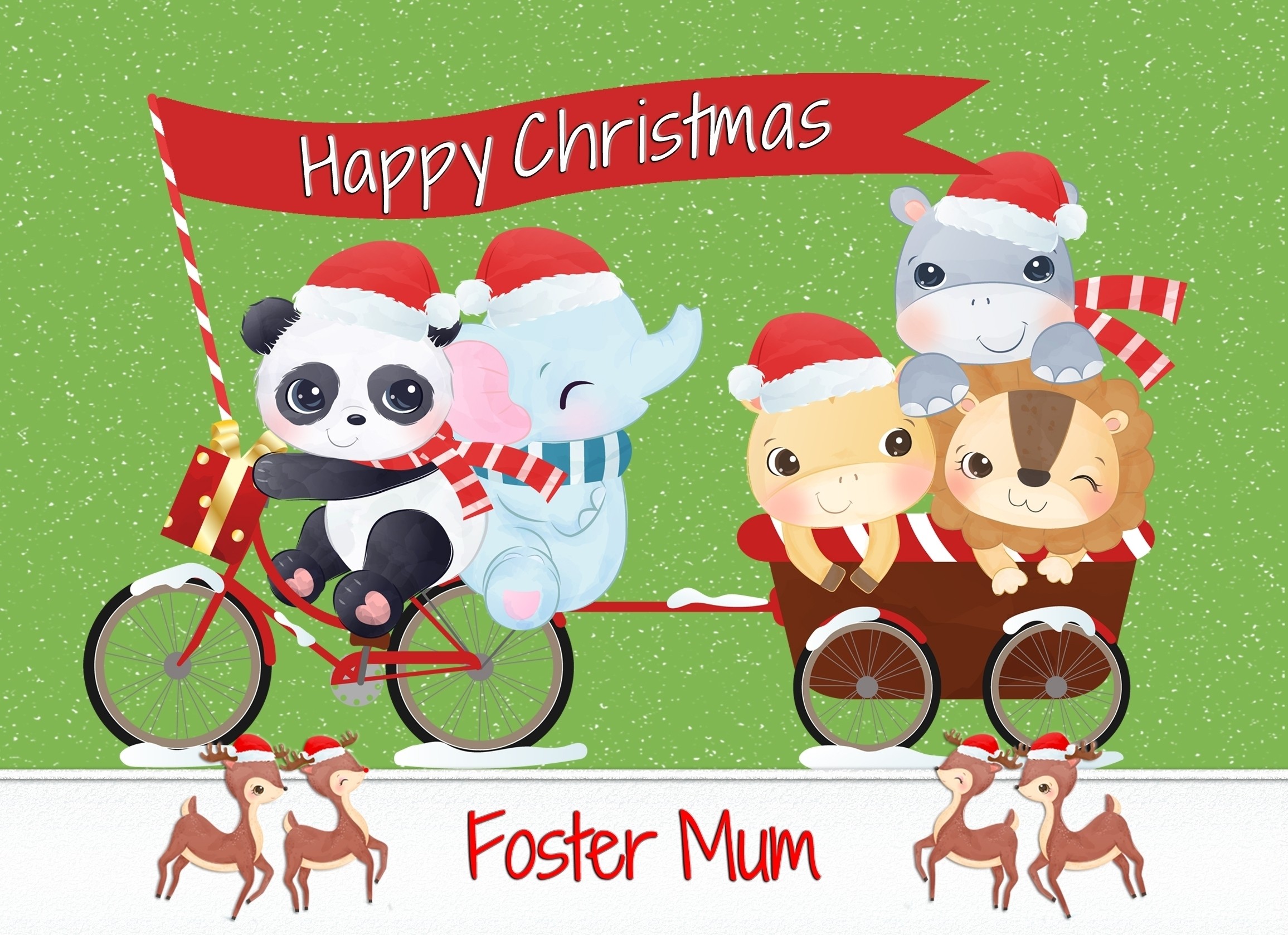 Christmas Card For Foster Mum (Green Animals)
