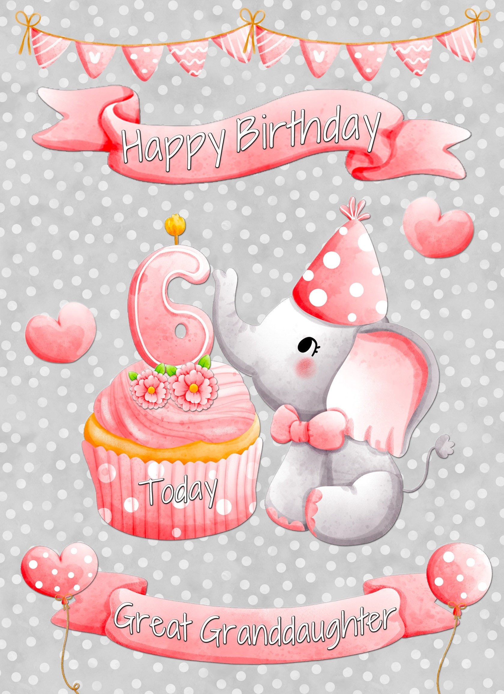 Great Granddaughter 6th Birthday Card (Grey Elephant)
