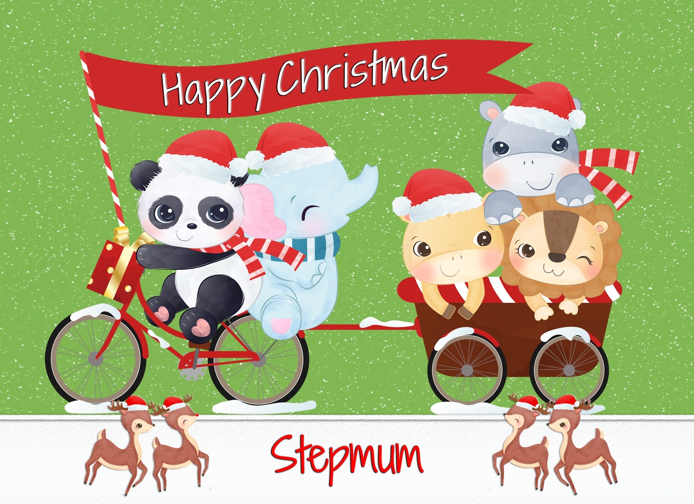 Christmas Card For Stepmum (Green Animals)