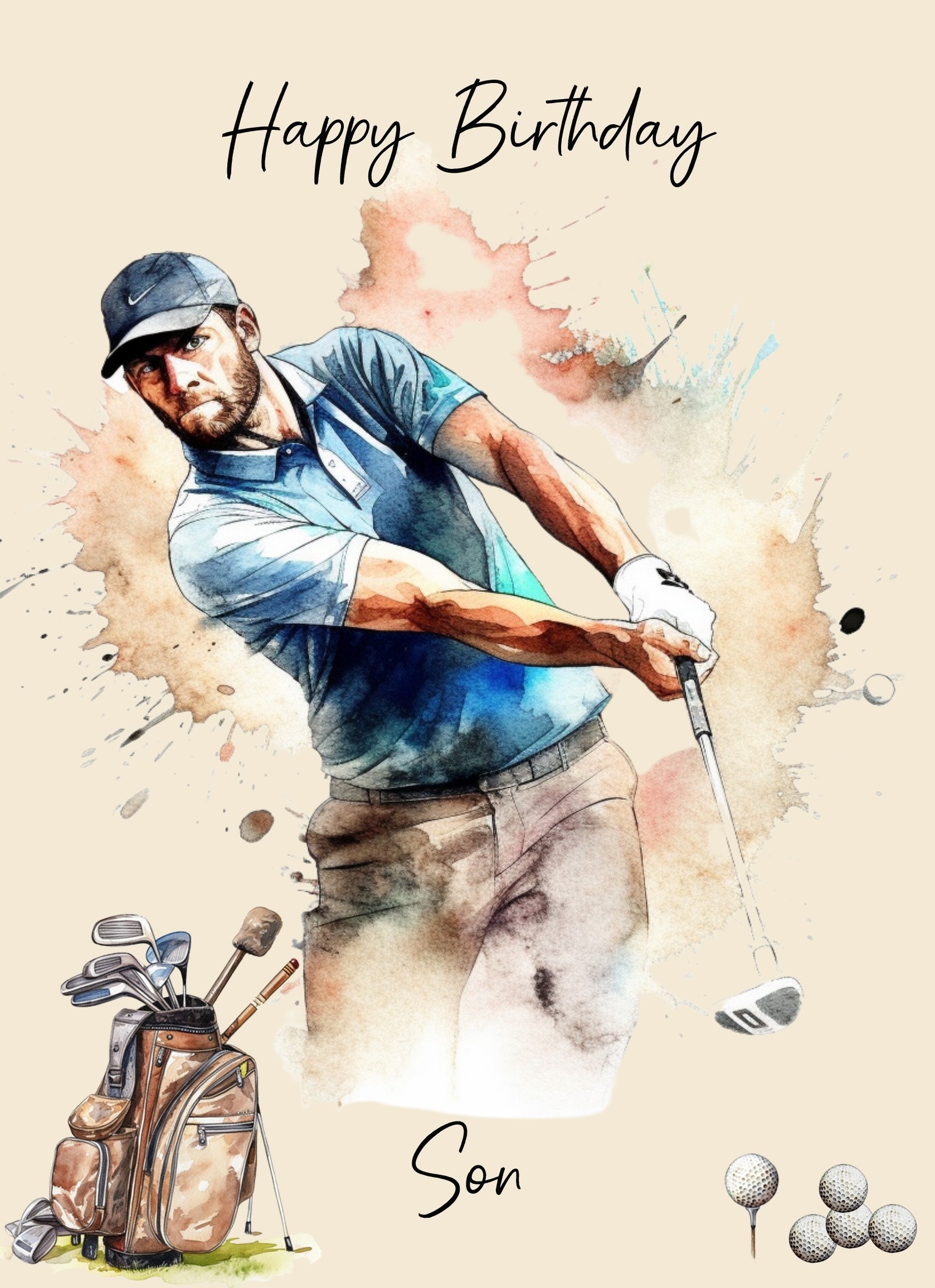 Golf Watercolour Art Birthday Card for Son