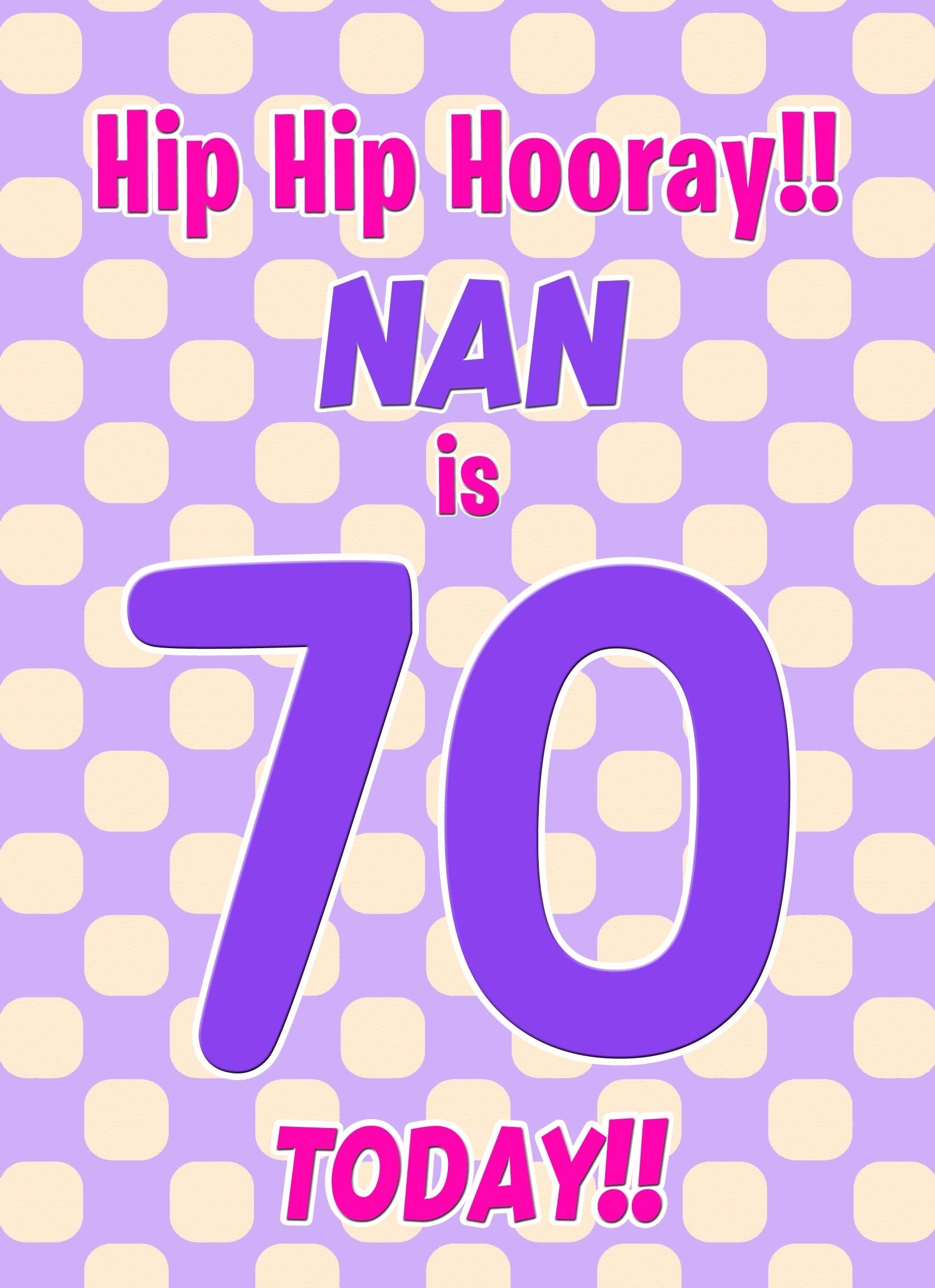 Nan 70th Birthday Card (Purple Spots)