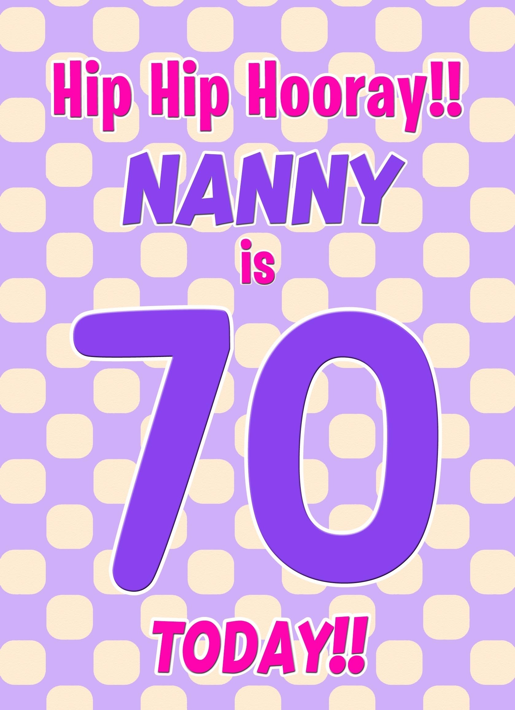 Nanny 70th Birthday Card (Purple Spots)