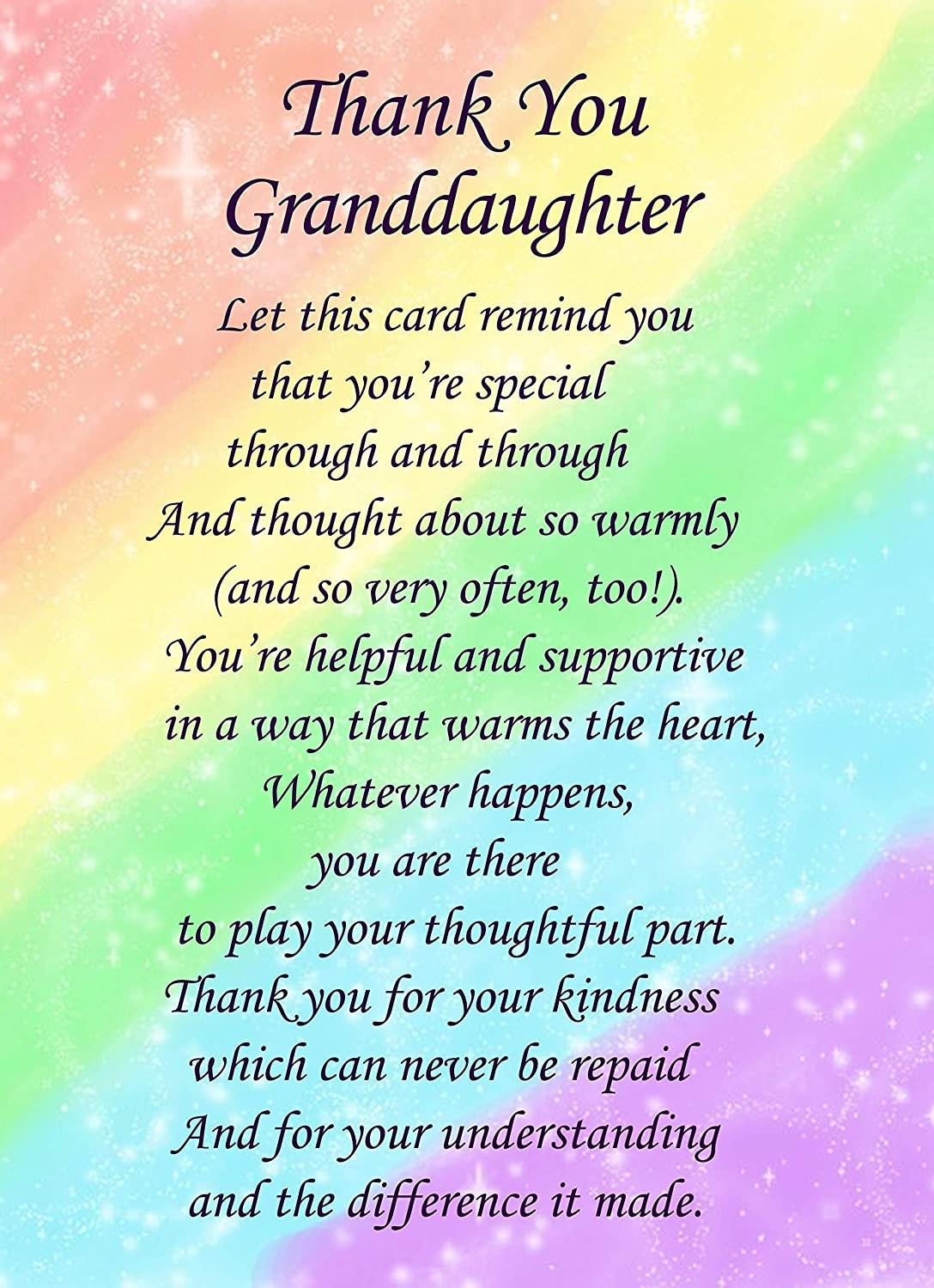Thank You Granddaughter Poem Verse Greeting Card