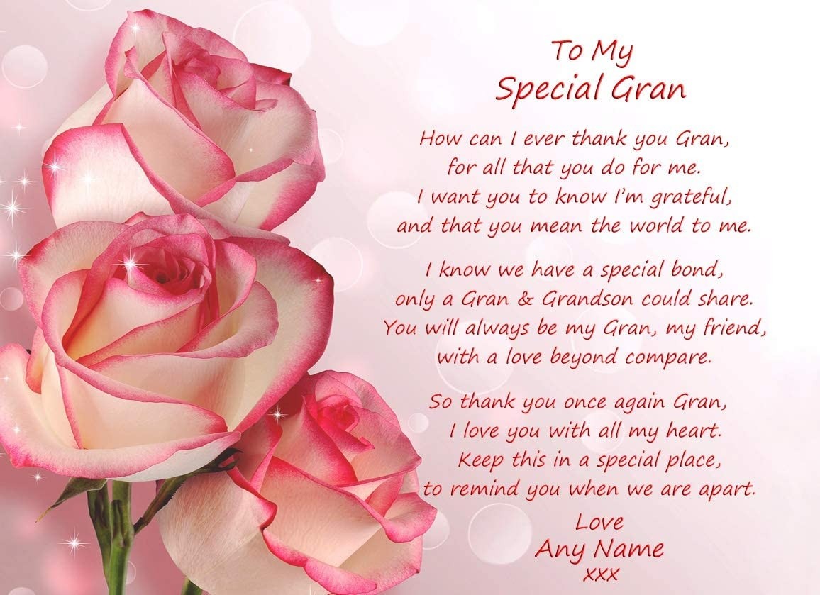 Personalised Poem Verse Greeting Card (Special Gran, from Grandson)