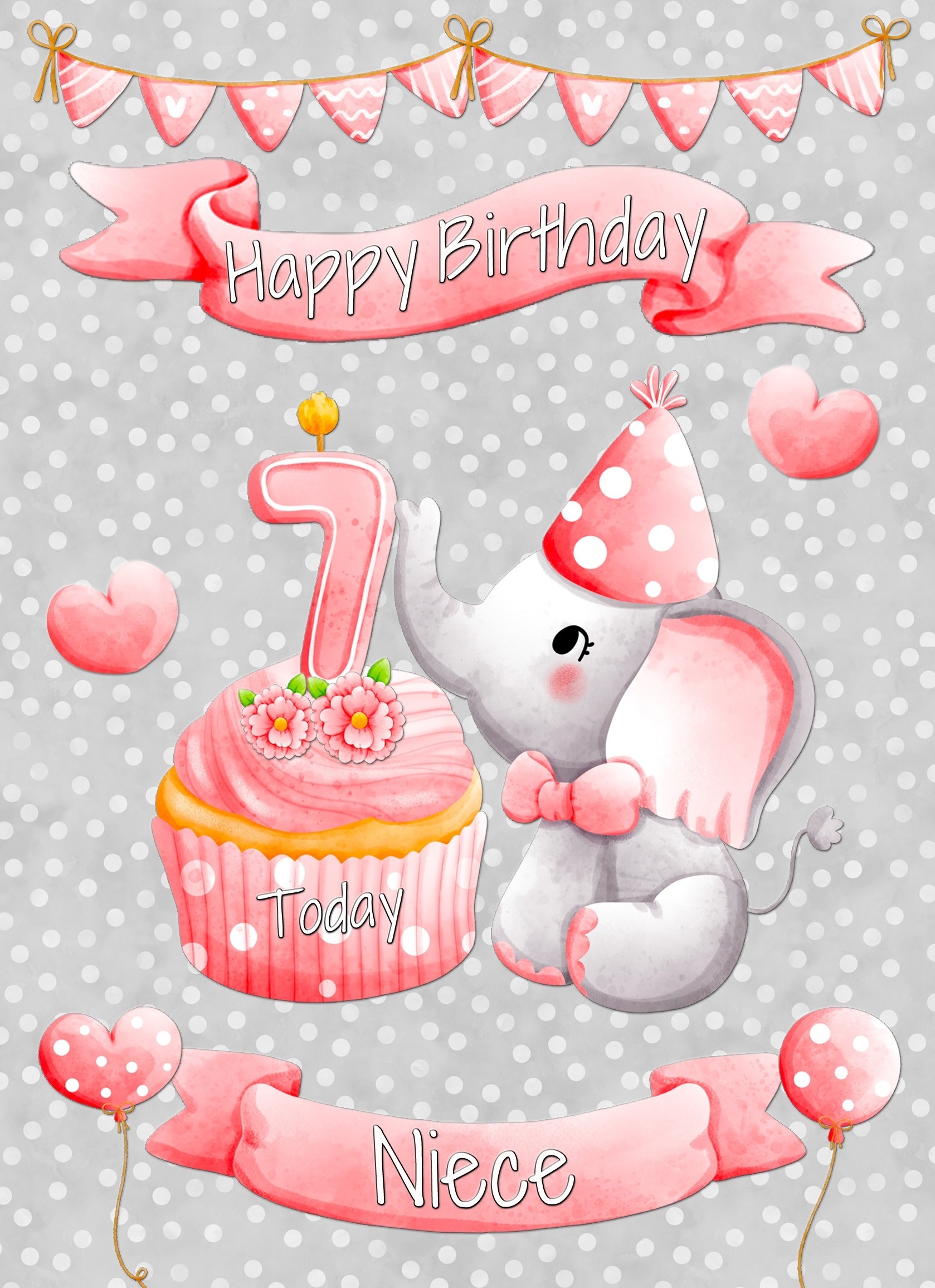 Niece 7th Birthday Card (Grey Elephant)