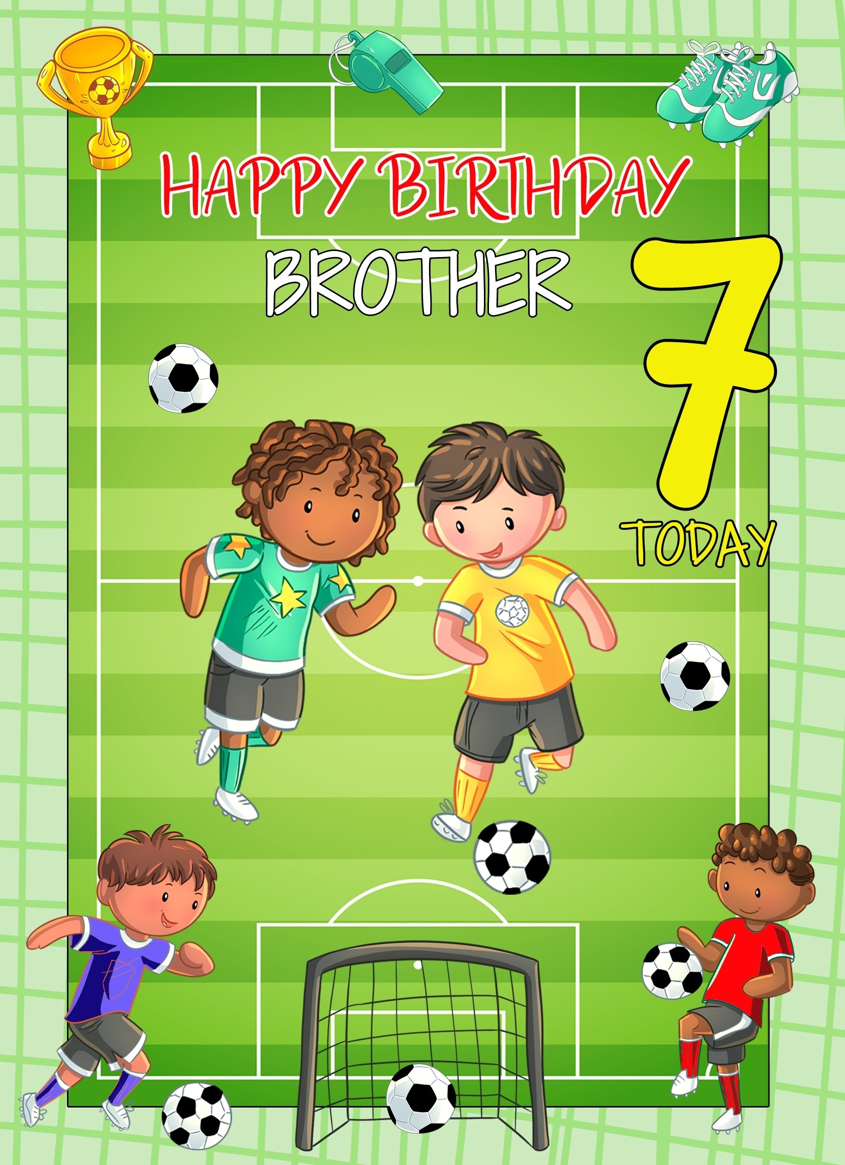 Kids 7th Birthday Football Card for Brother