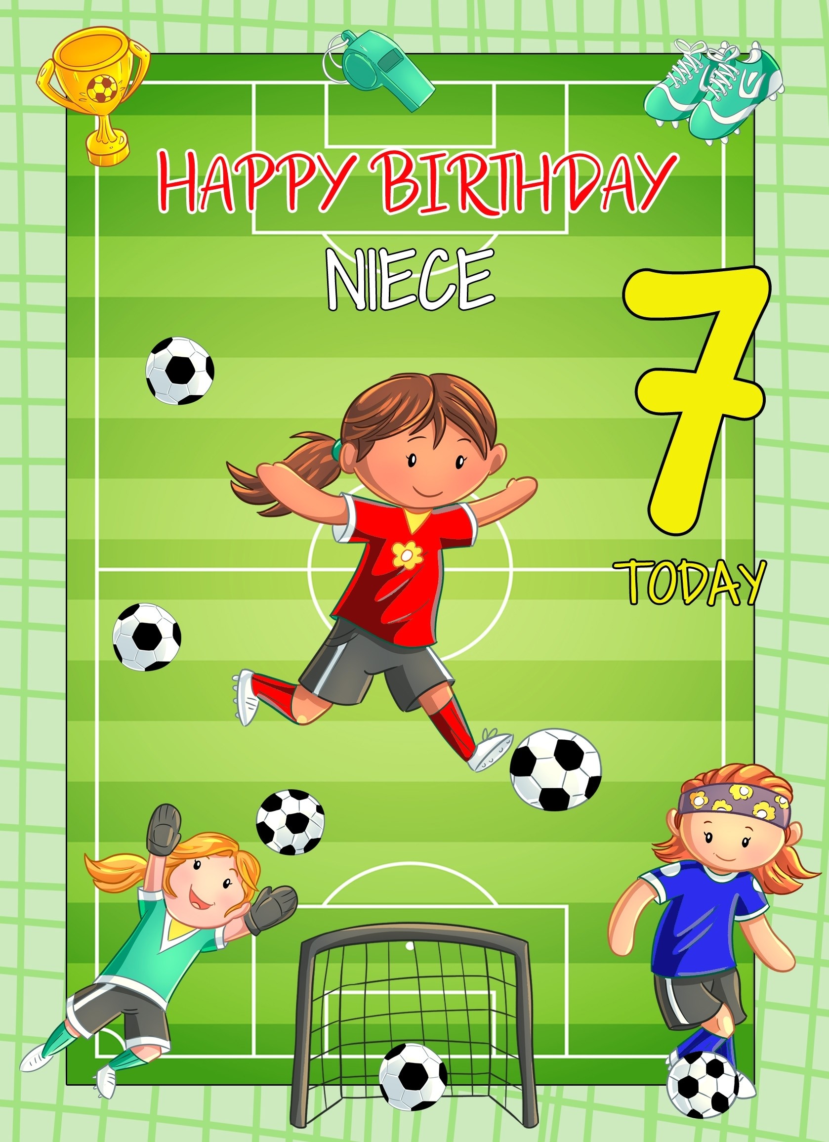 Kids 7th Birthday Football Card for Niece