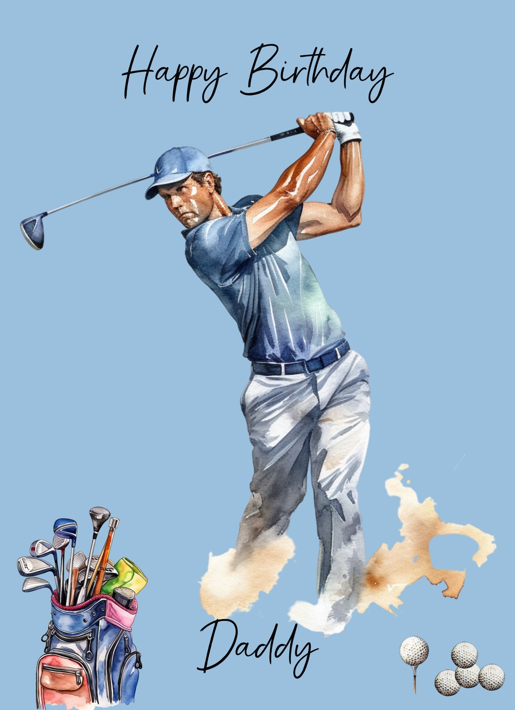 Golf Watercolour Art Birthday Card for Daddy