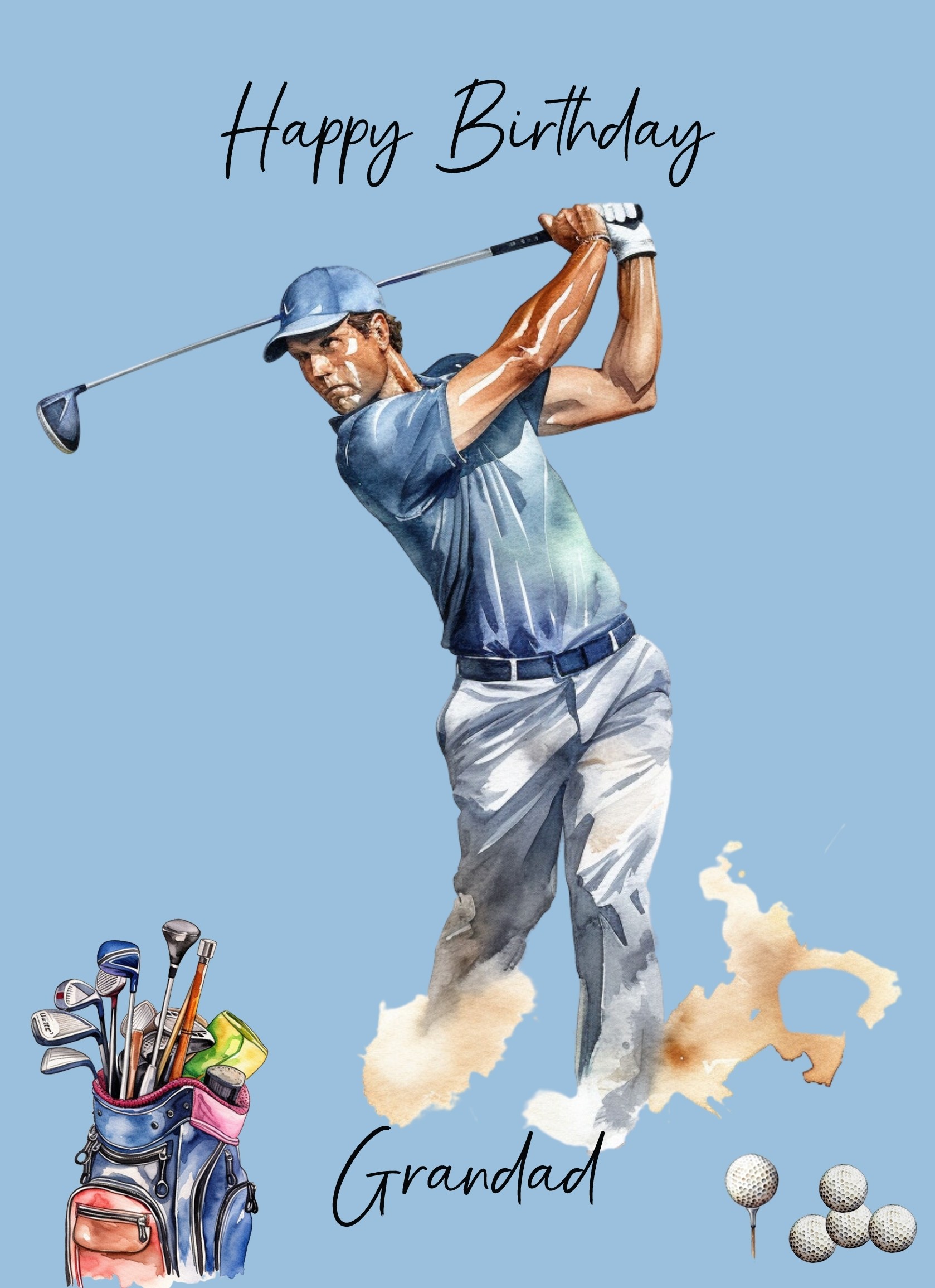 Golf Watercolour Art Birthday Card for Grandad