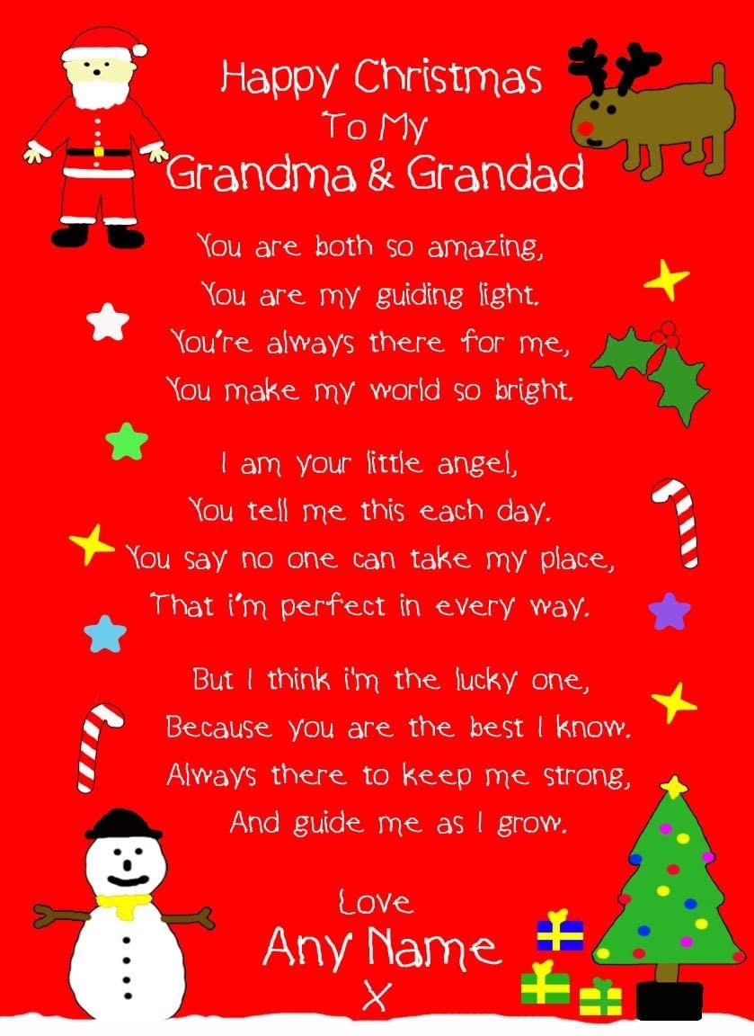 Personalised 'from The Grandkids' Christmas Verse Poem Greeting Card (Grandma & Grandad)