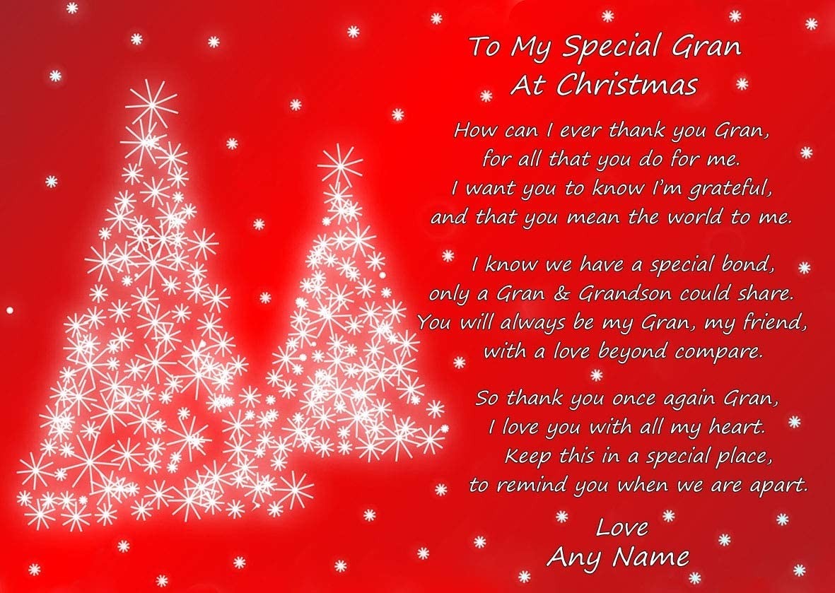 Personalised Christmas Poem Verse Greeting Card (Special Gran, from Grandson)