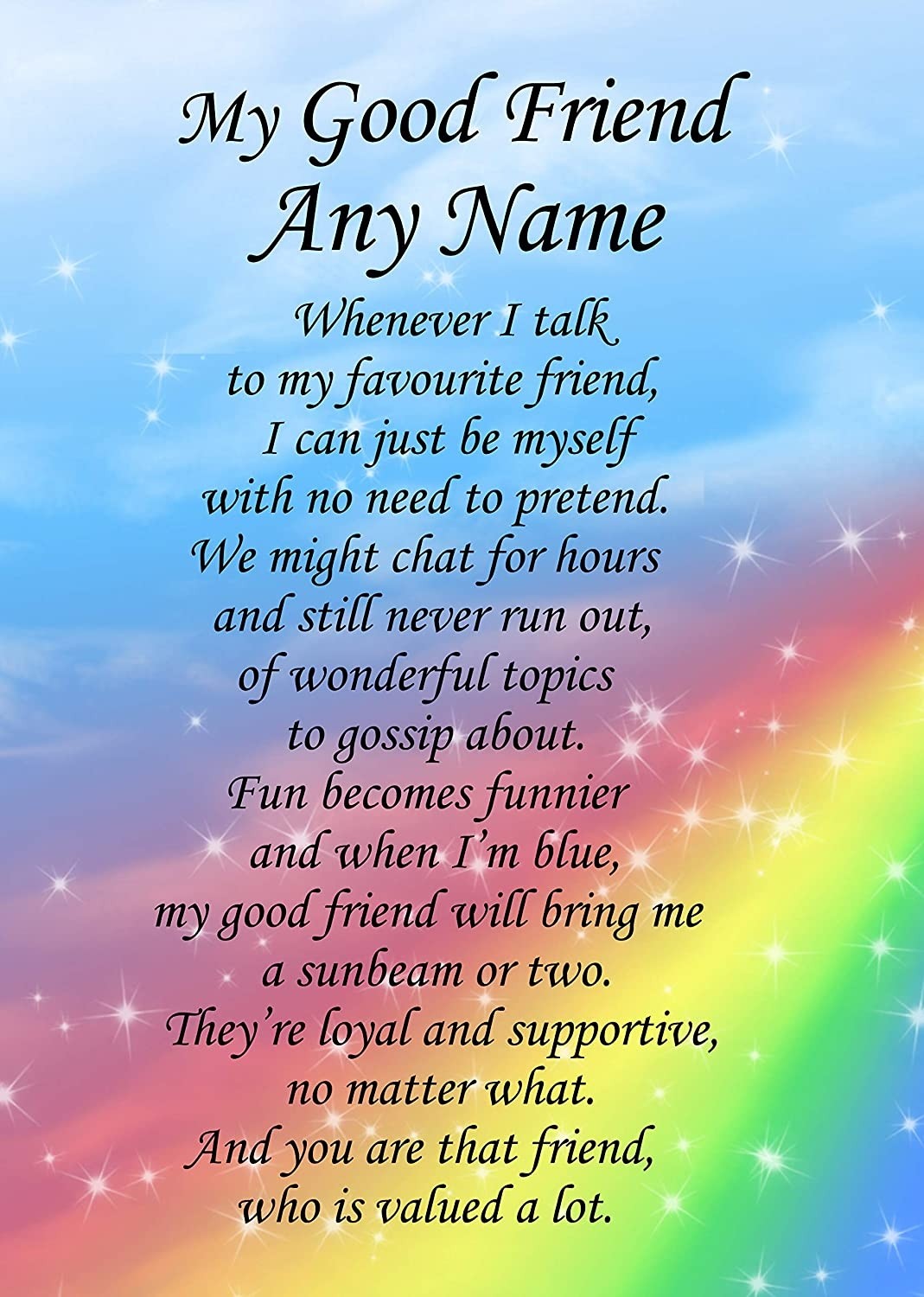 Personalised Good Friend Poem Verse Card