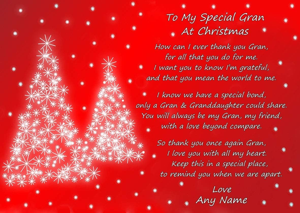 Personalised Christmas Poem Verse Greeting Card (Special Gran, from Granddaughter)