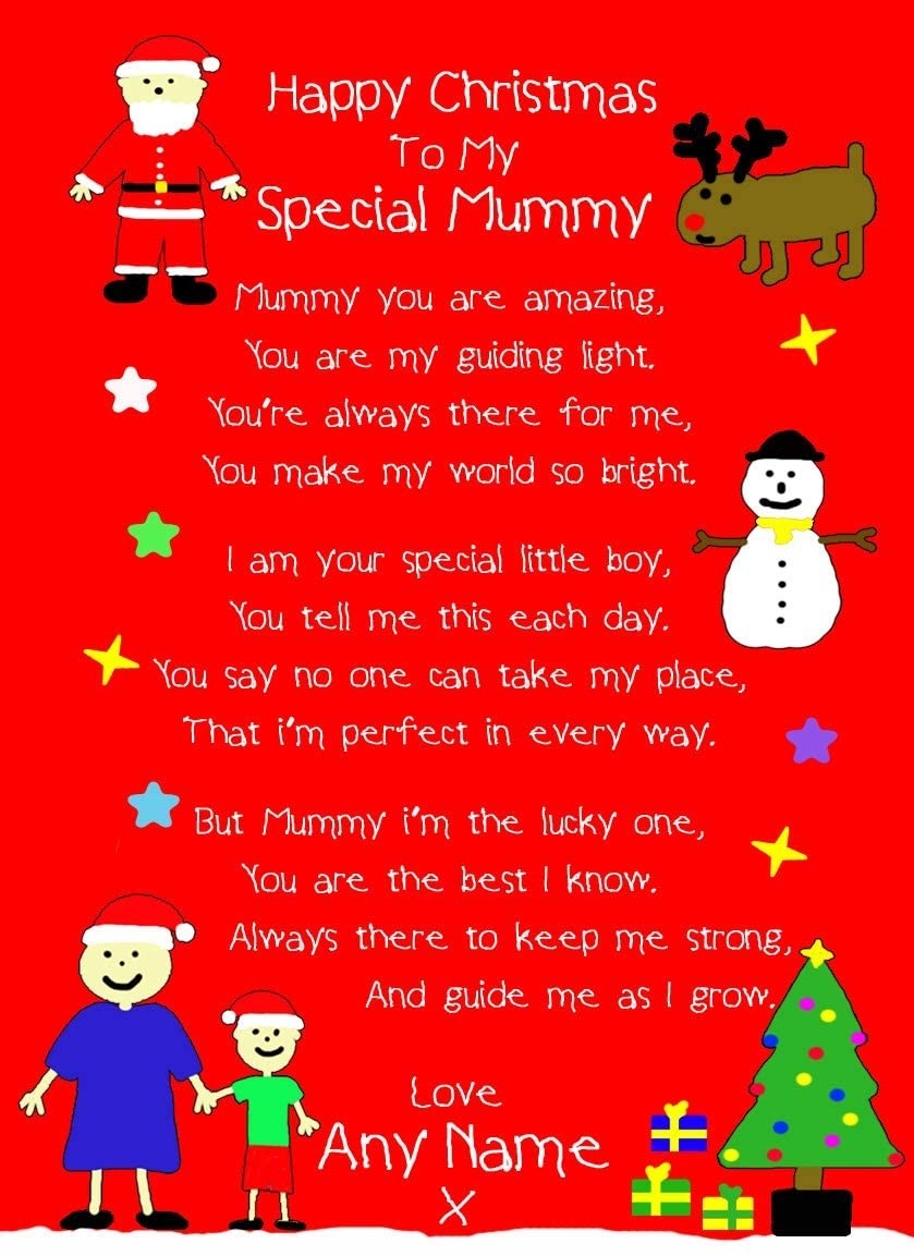Personalised 'from The Kids' Christmas Verse Poem Greeting Card (Special Mummy, from Son)