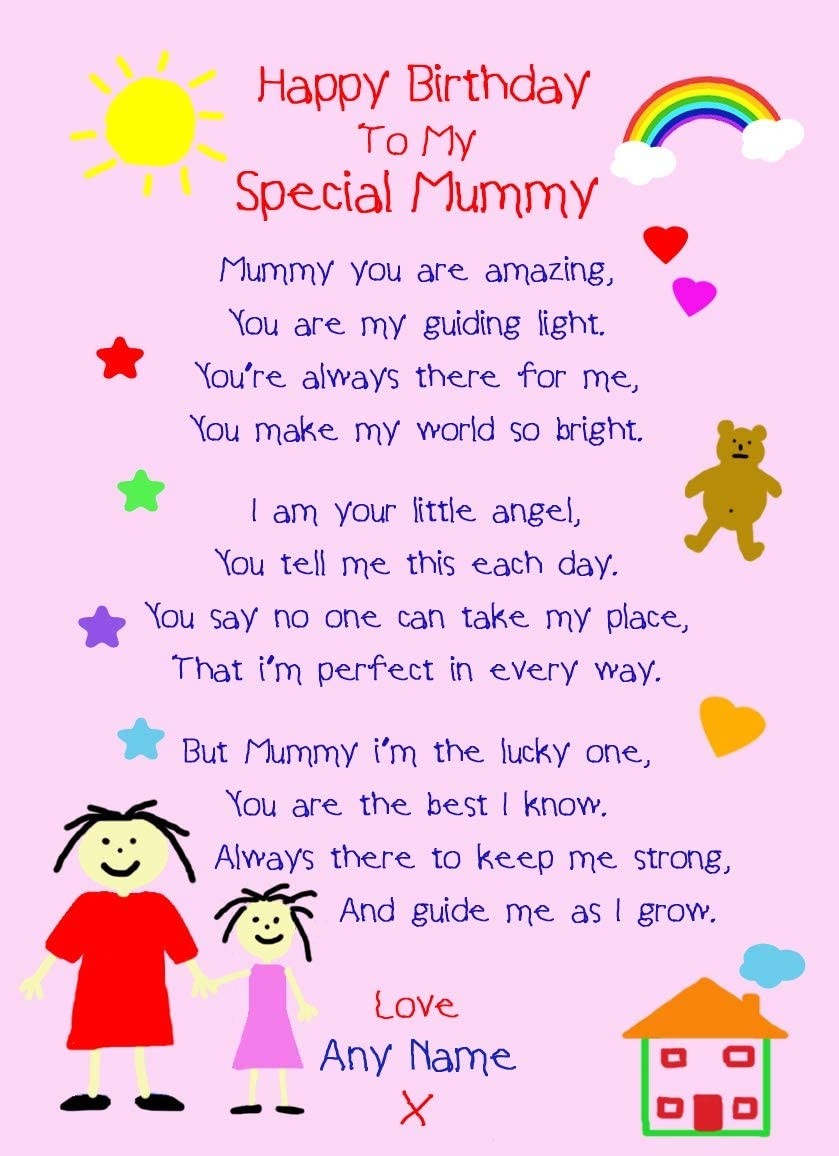 Personalised 'from The Kids' Poem Verse Birthday Card (Special Mummy, from Daughter)