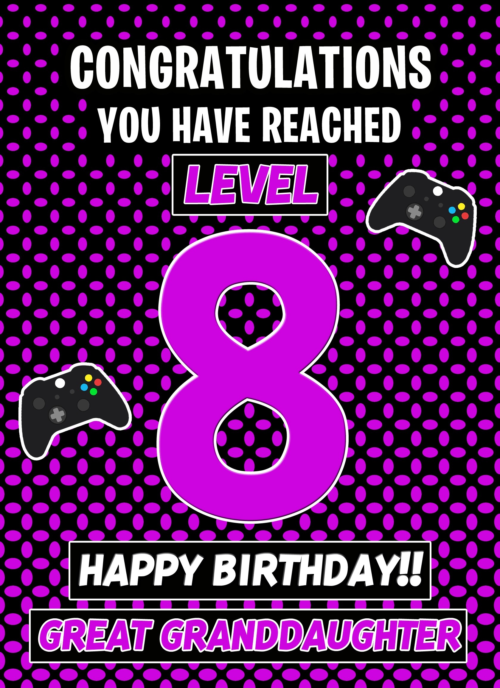 Great Granddaughter 8th Birthday Card (Level Up Gamer)