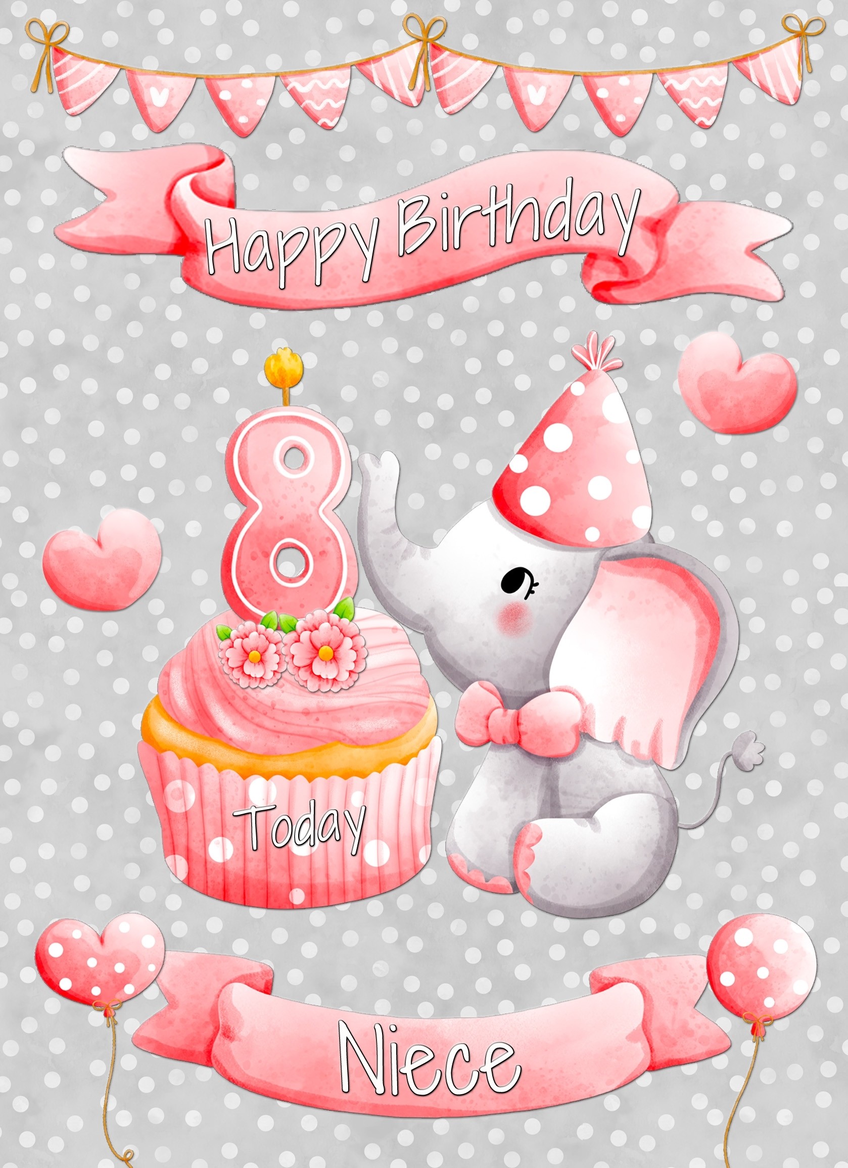 Niece 8th Birthday Card (Grey Elephant)