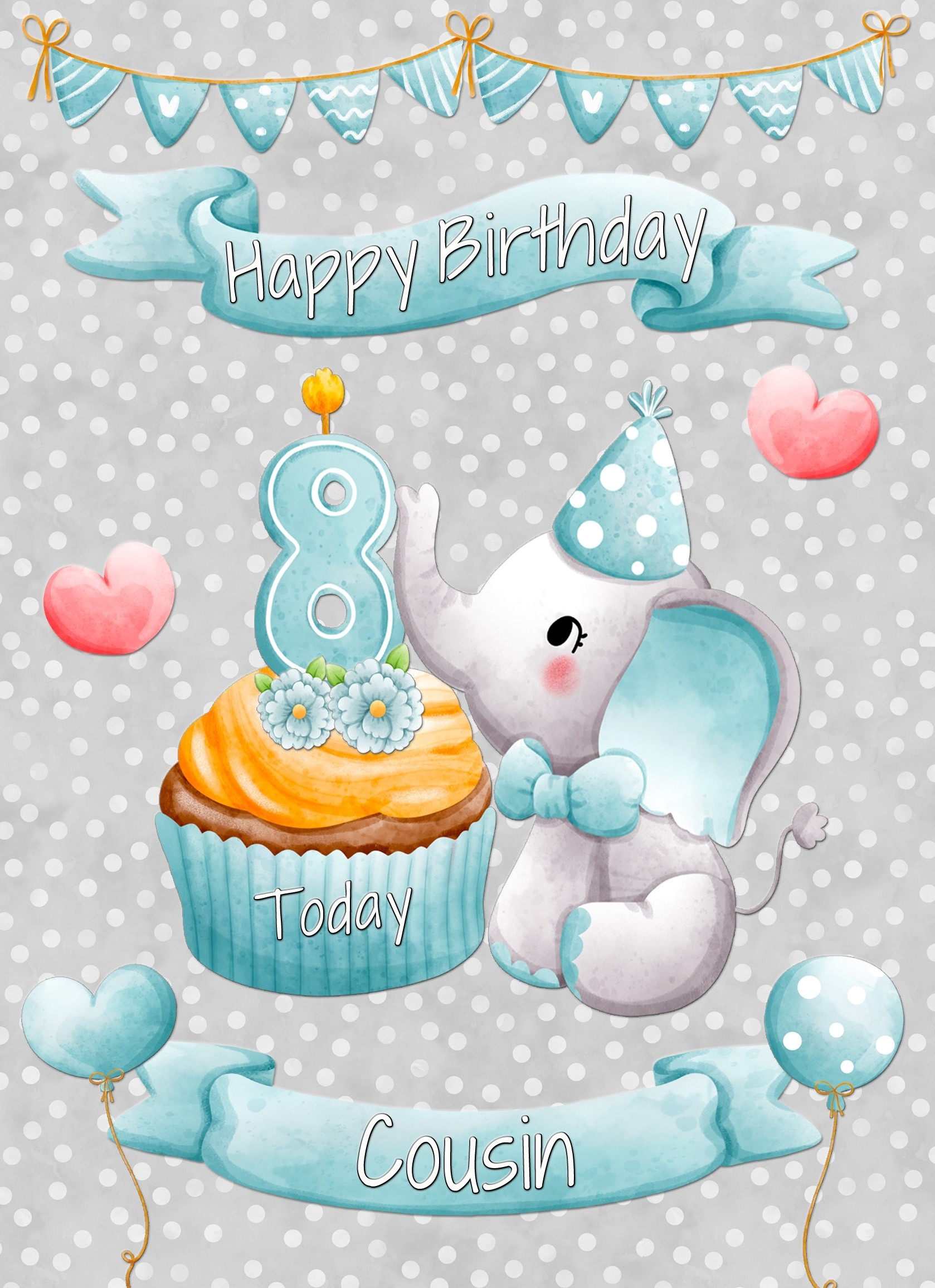 Cousin 8th Birthday Card (Grey Elephant)