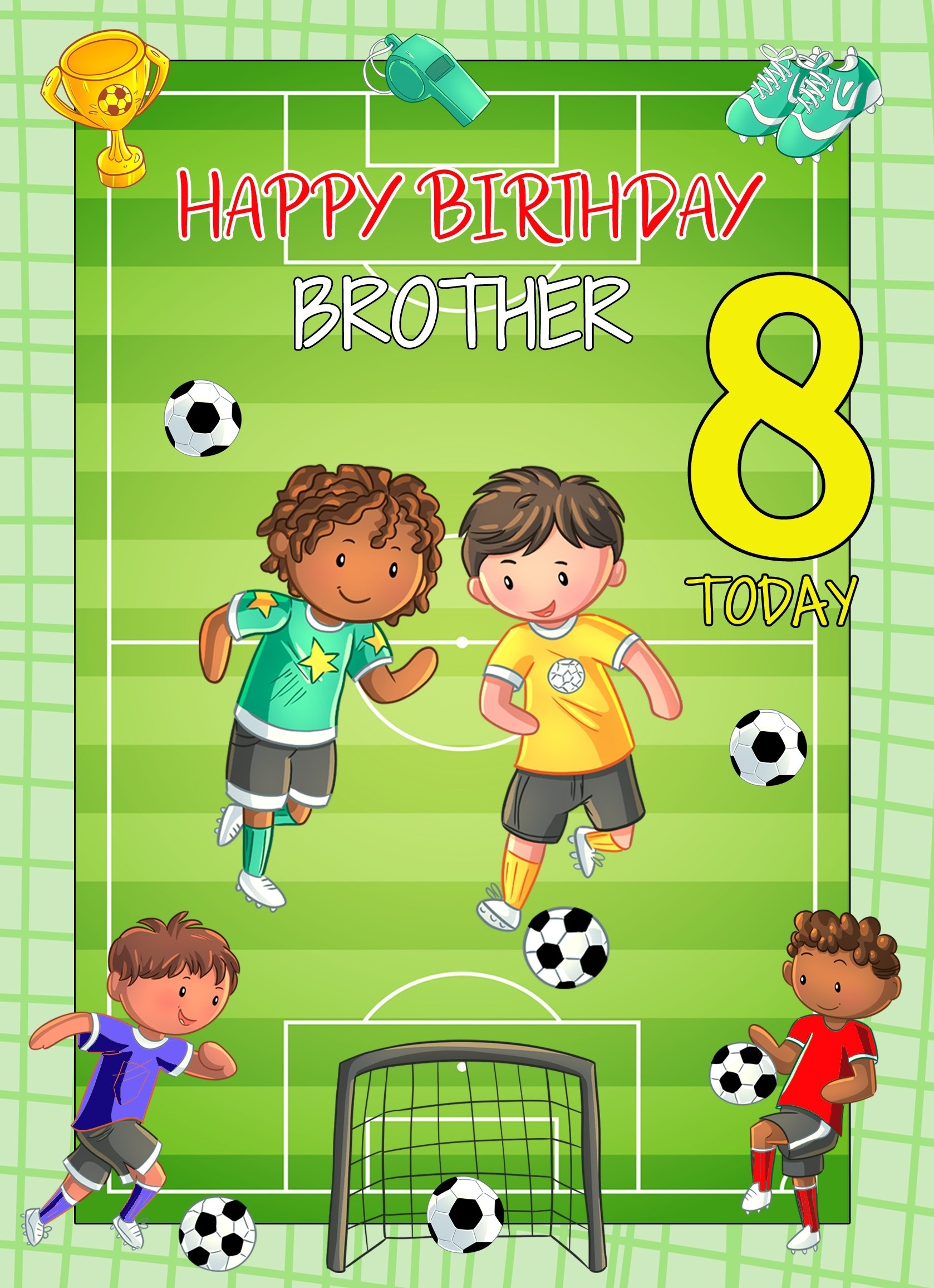 Kids 8th Birthday Football Card for Brother