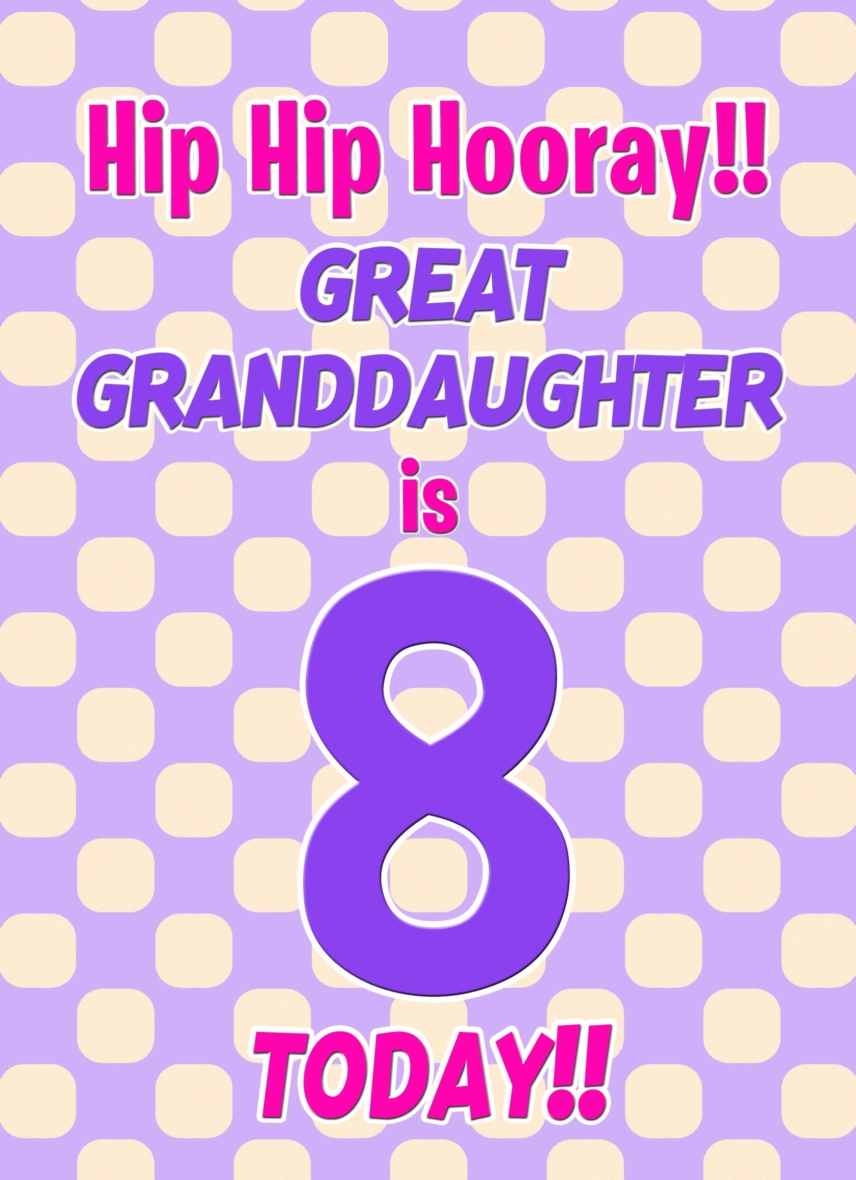 Great Granddaughter 8th Birthday Card (Purple Spots)