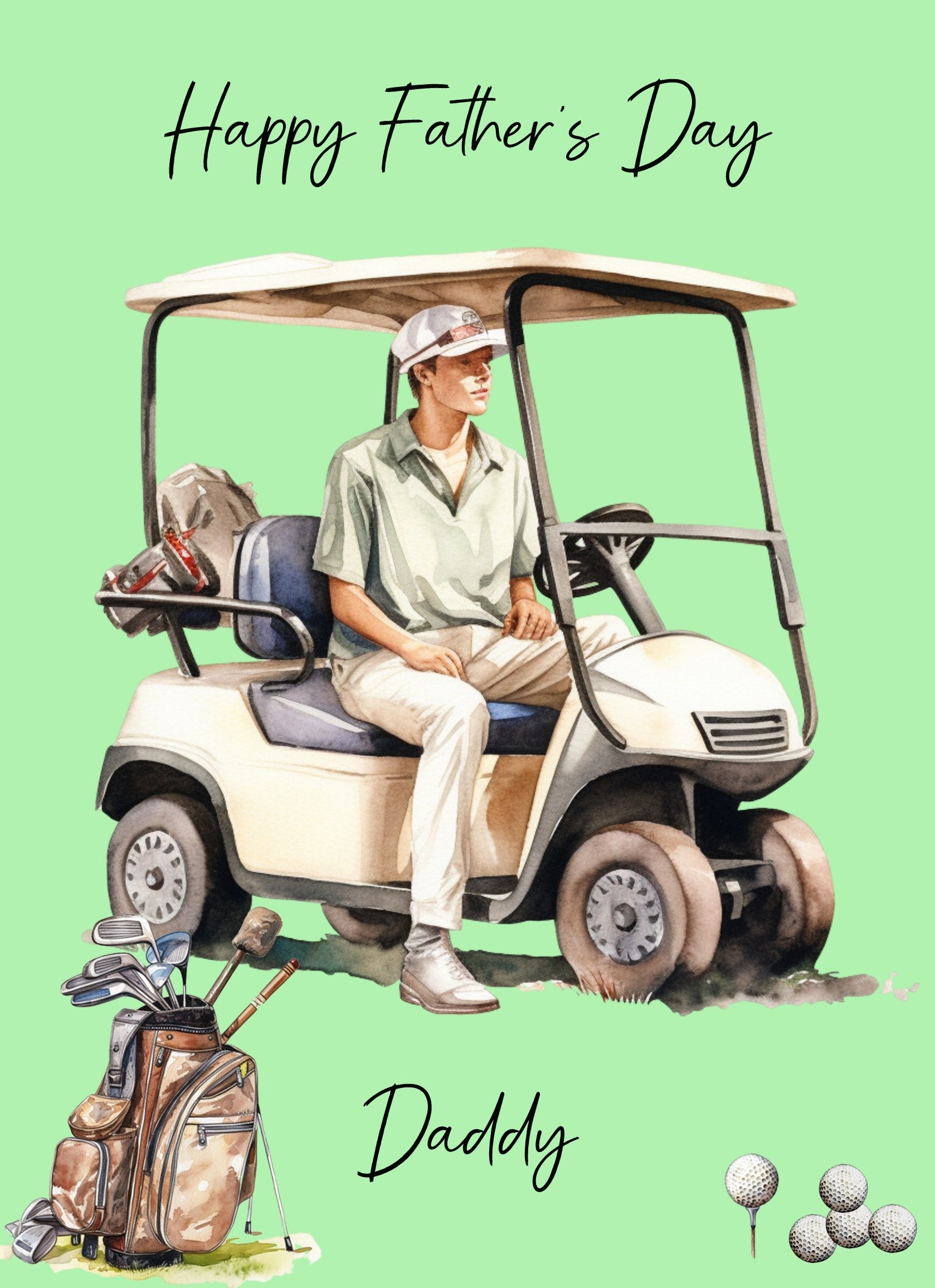 Golf Watercolour Art Fathers Day Card for Daddy