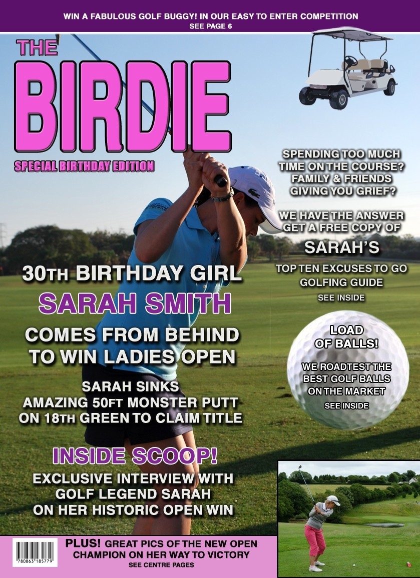 Personalised Ladies Golf Magazine Spoof Birthday Card