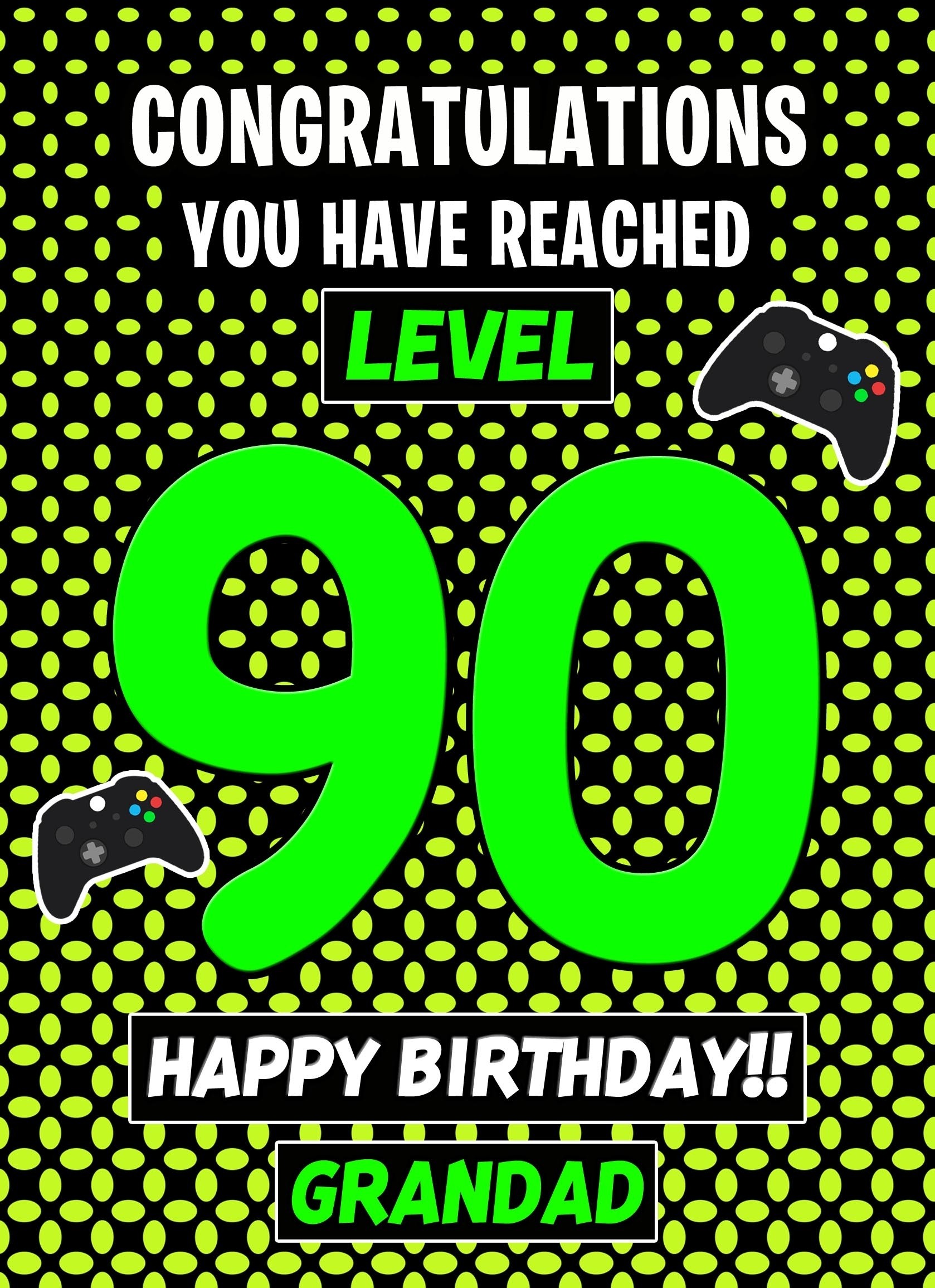 Grandad 90th Birthday Card (Level Up Gamer)