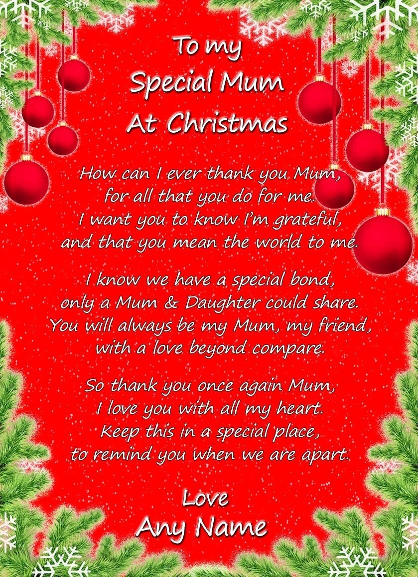 Personalised Christmas Verse Poem Greeting Card (Special Mum, from Daughter)