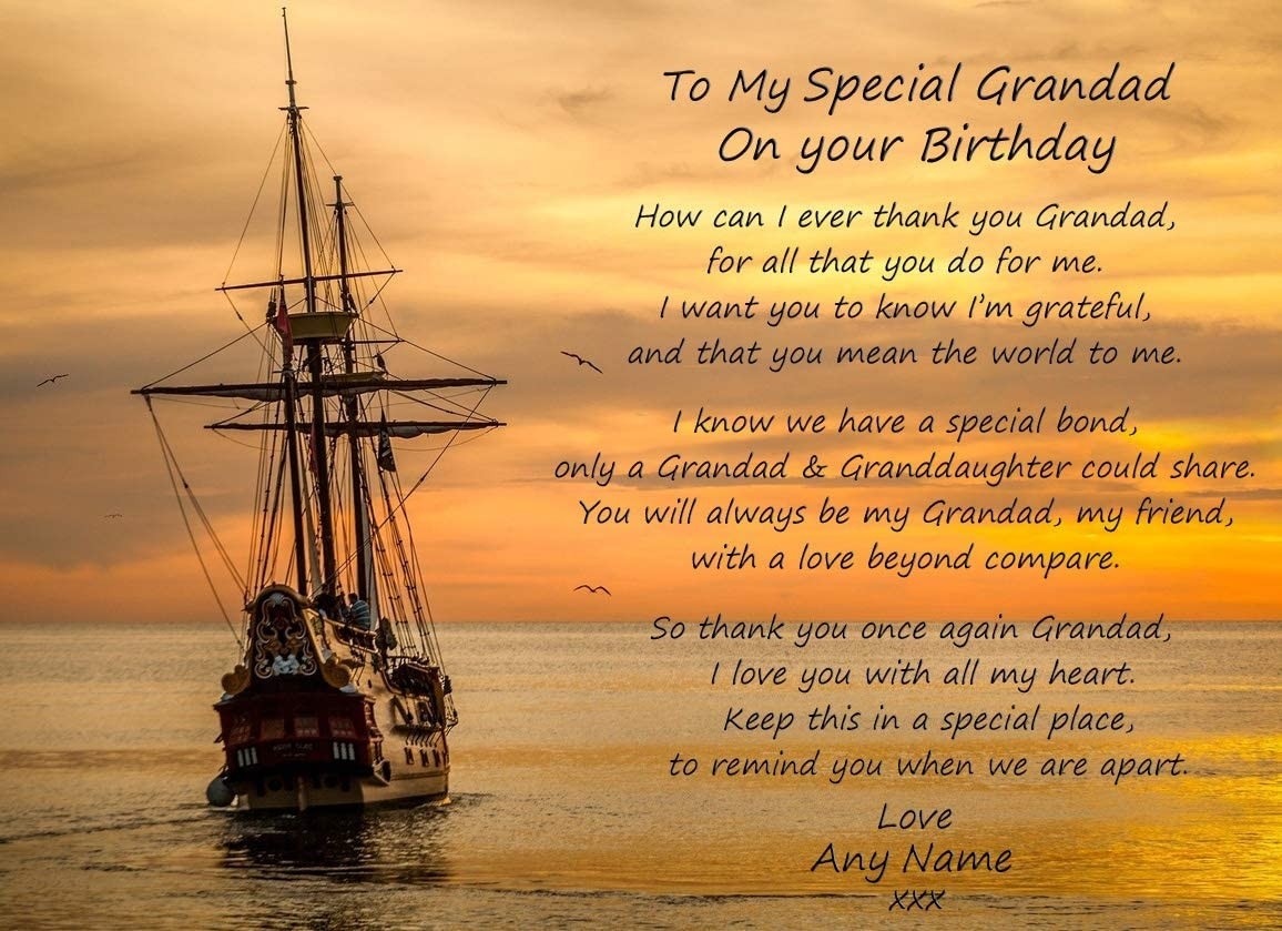 Personalised Birthday Poem Verse Greeting Card (Special Grandad, from Granddaughter)