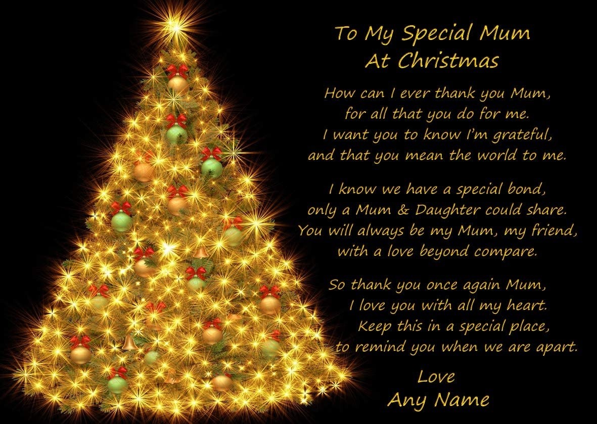 Personalised Christmas Verse Poem Greeting Card (Special Mum, from Daughter, Black)