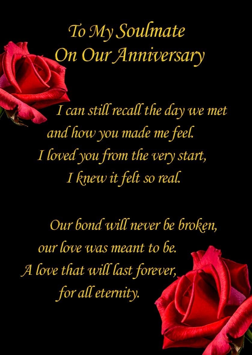 to My Soulmate' Anniversary Verse Poem Greeting Card