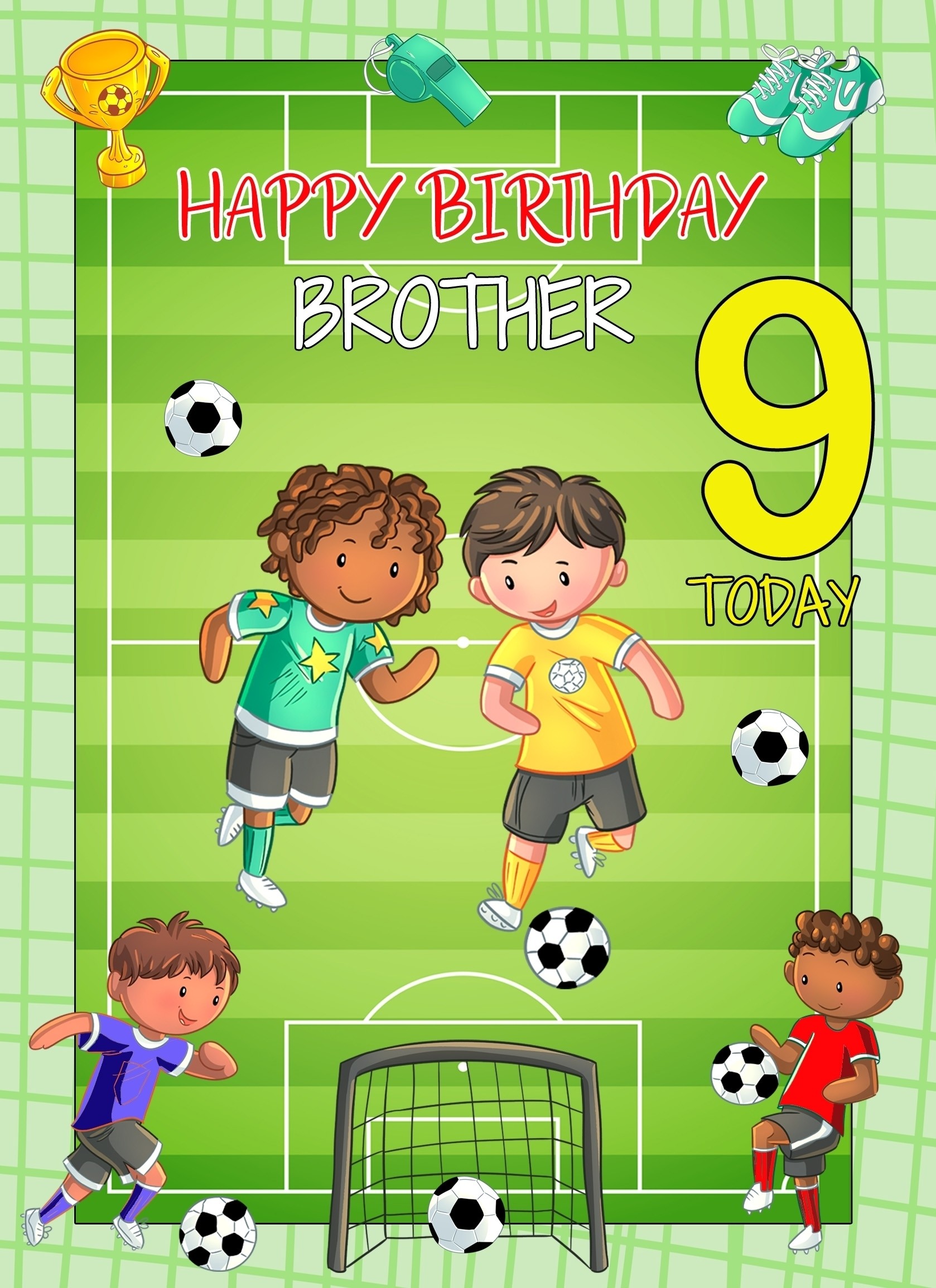 Kids 9th Birthday Football Card for Brother