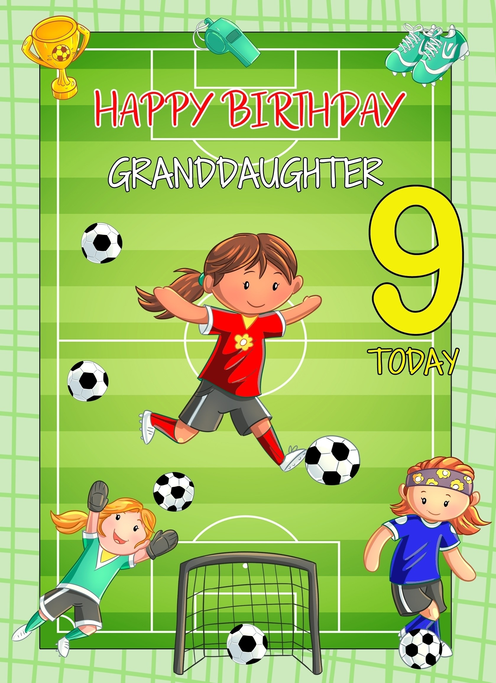 Kids 9th Birthday Football Card for Granddaughter