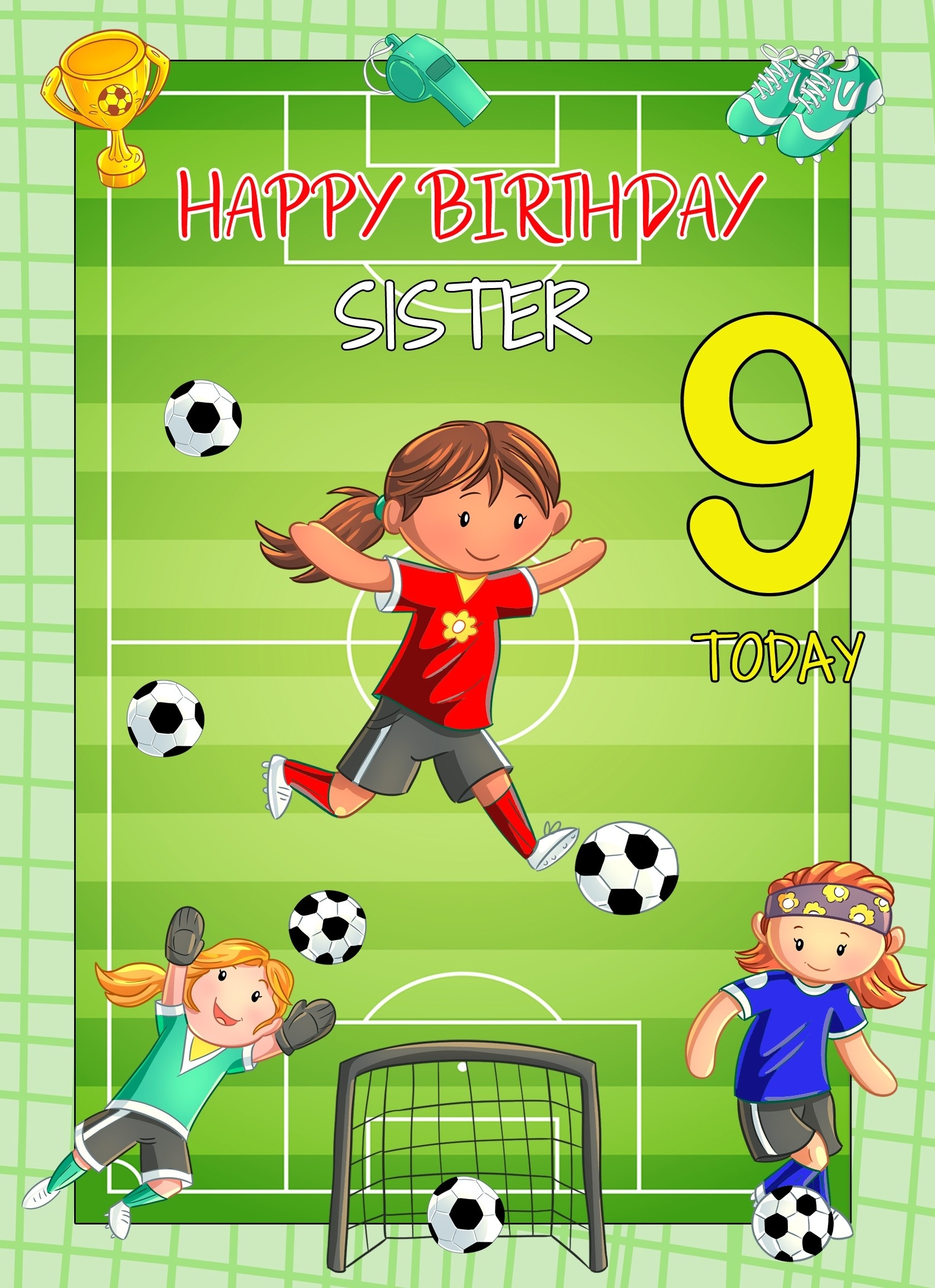 Kids 9th Birthday Football Card for Sister