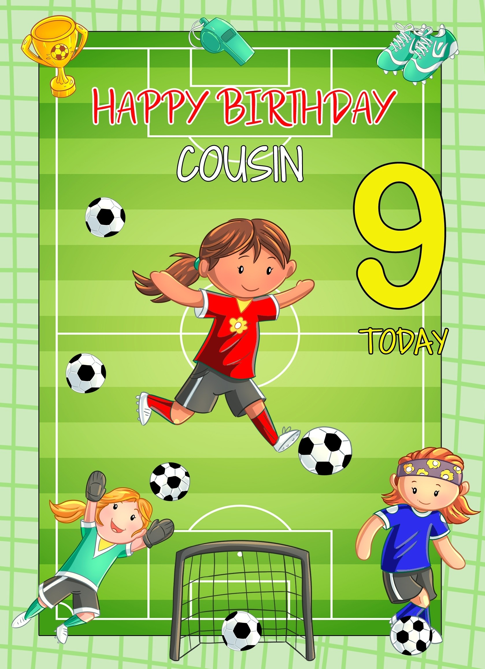 Kids 9th Birthday Football Card for Cousin (Female)