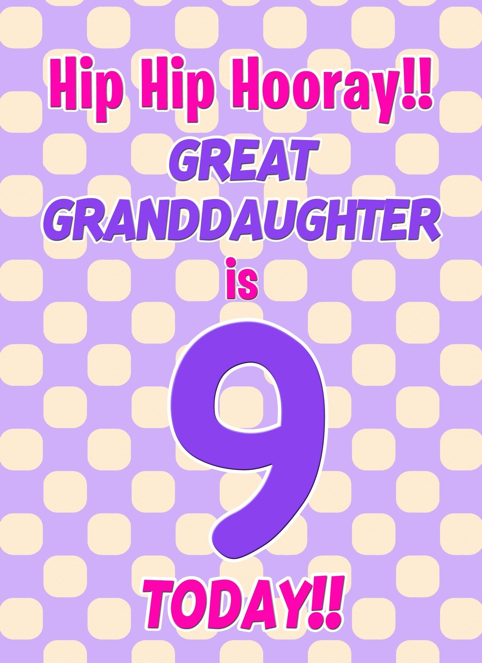 Great Granddaughter 9th Birthday Card (Purple Spots)