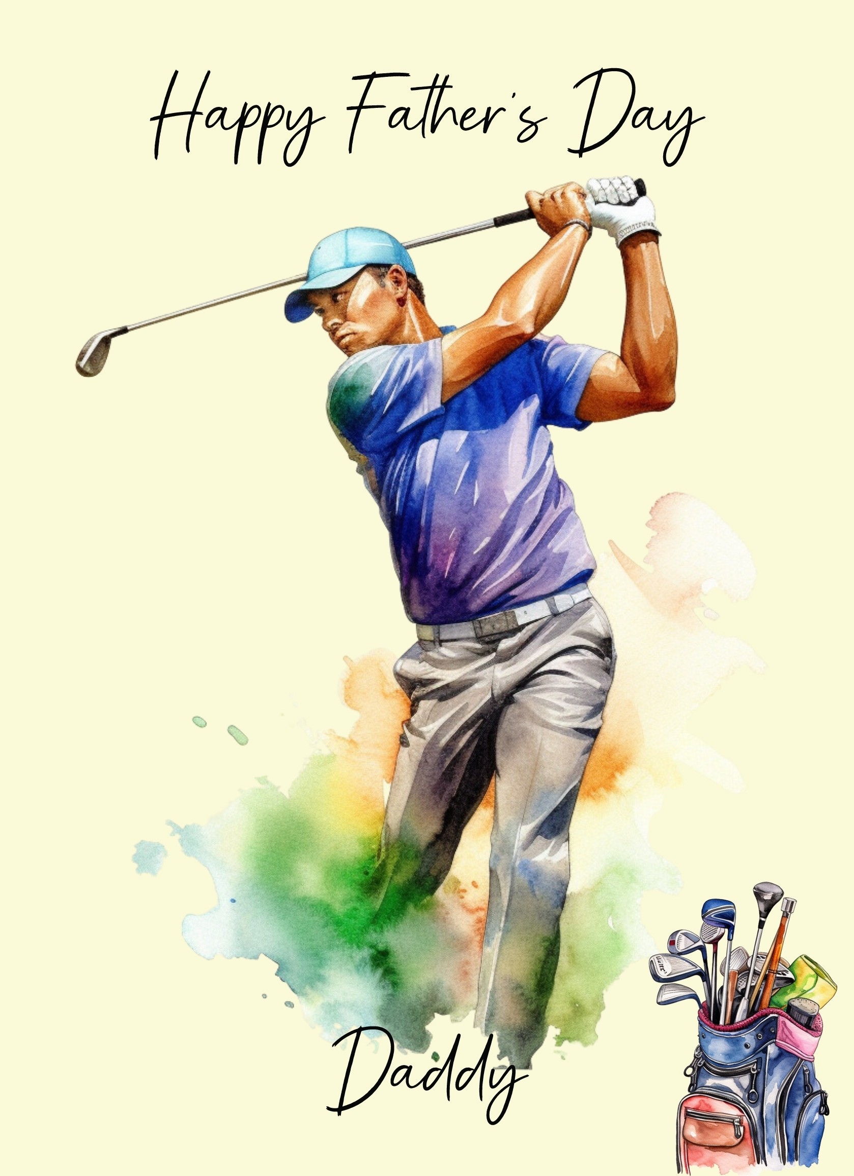 Golf Watercolour Art Fathers Day Card for Daddy