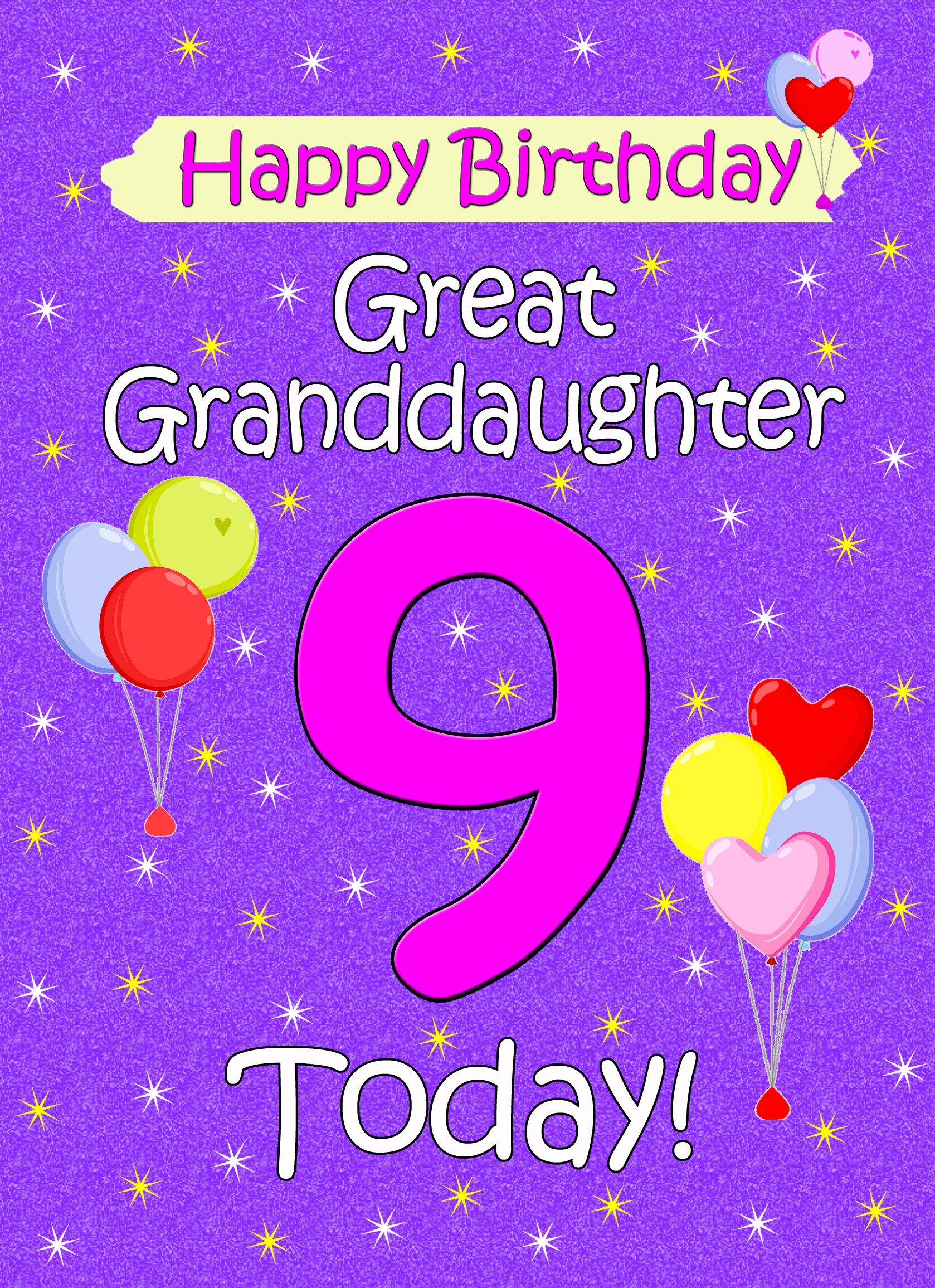 Great Granddaughter 9th Birthday Card (Lilac)