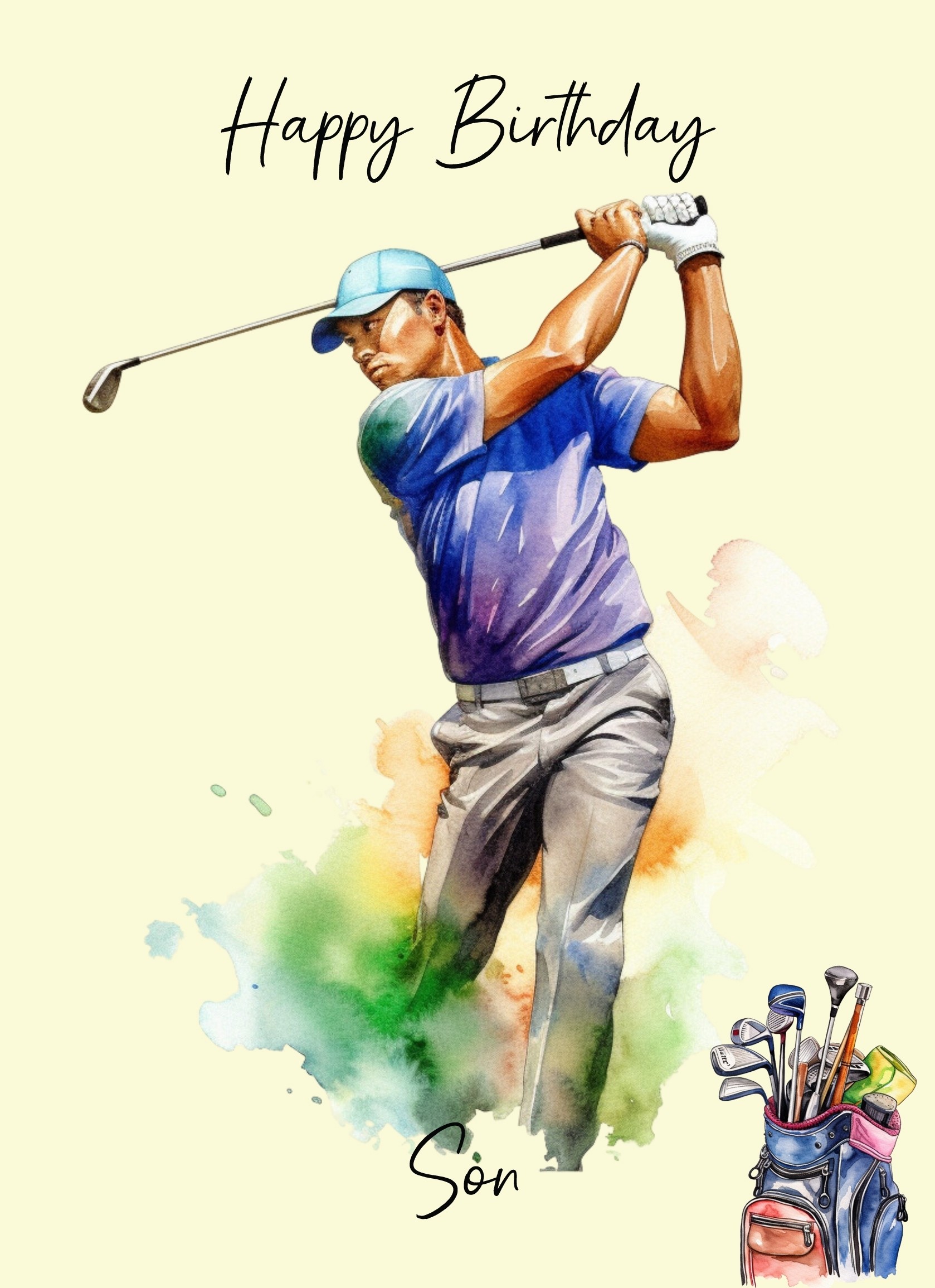 Golf Watercolour Art Birthday Card for Son