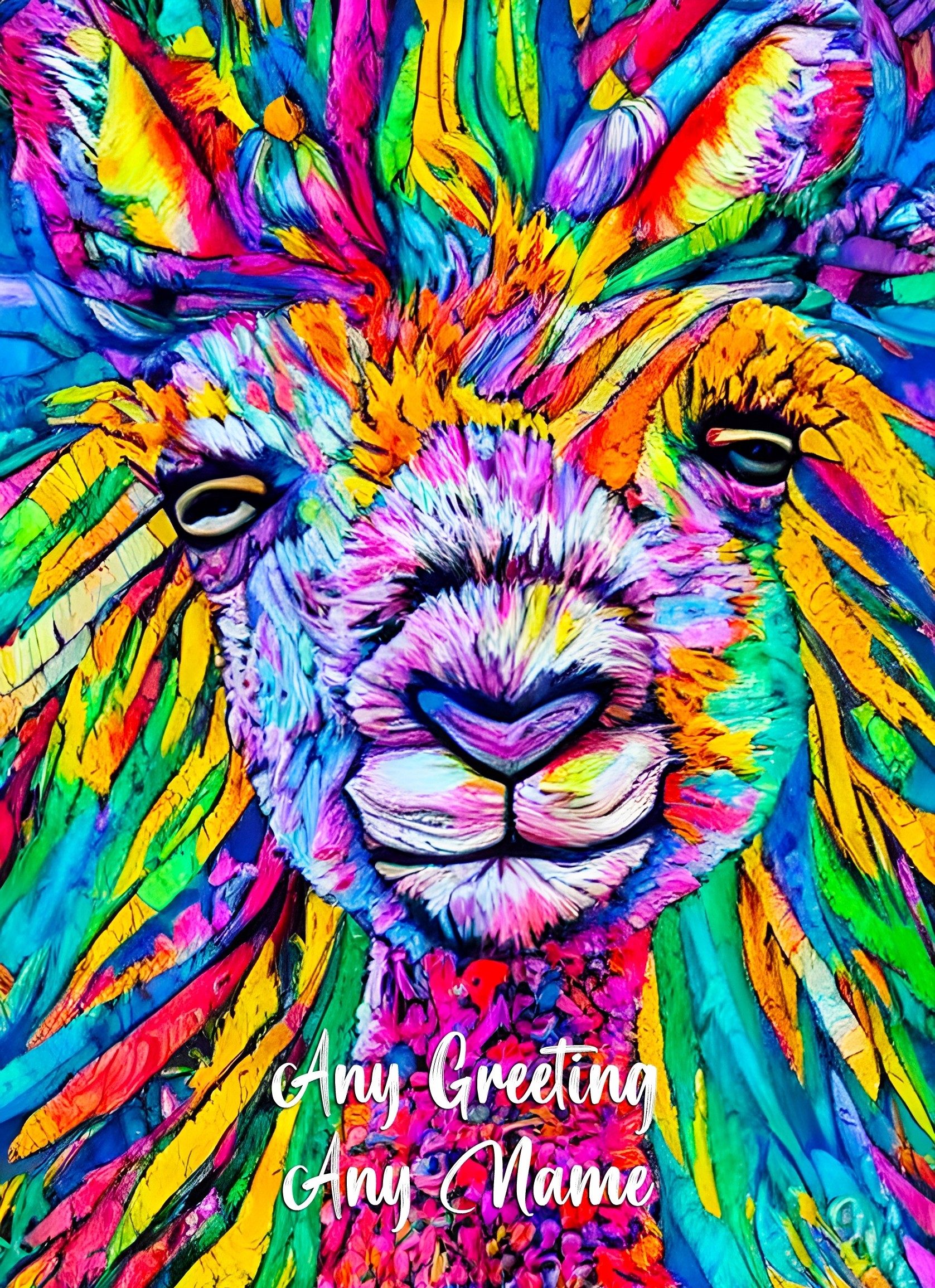 Personalised Alpaca Animal Colourful Abstract Art Greeting Card (Birthday, Fathers Day, Any Occasion)