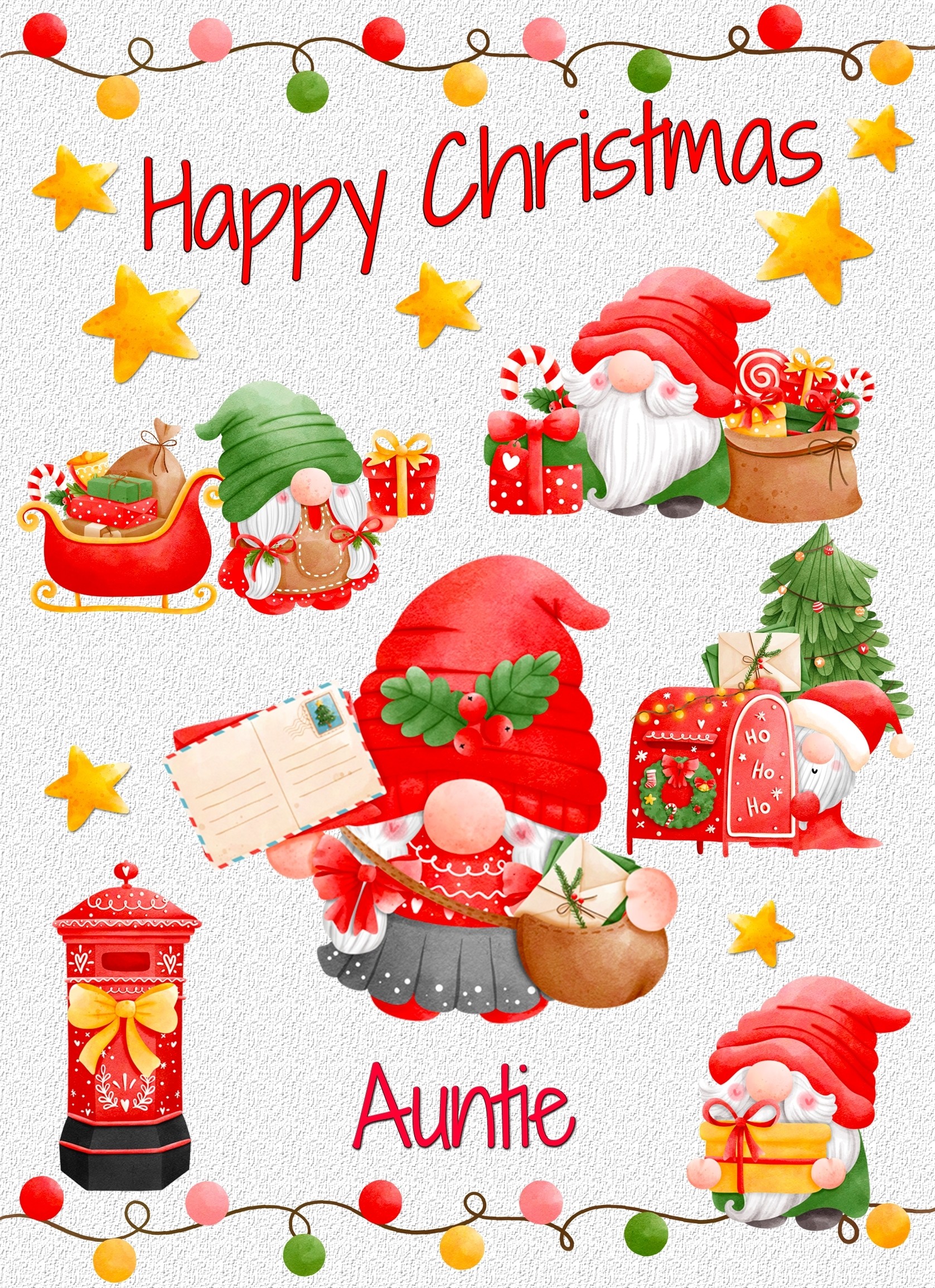 Christmas Card For Auntie (Gnome, White)
