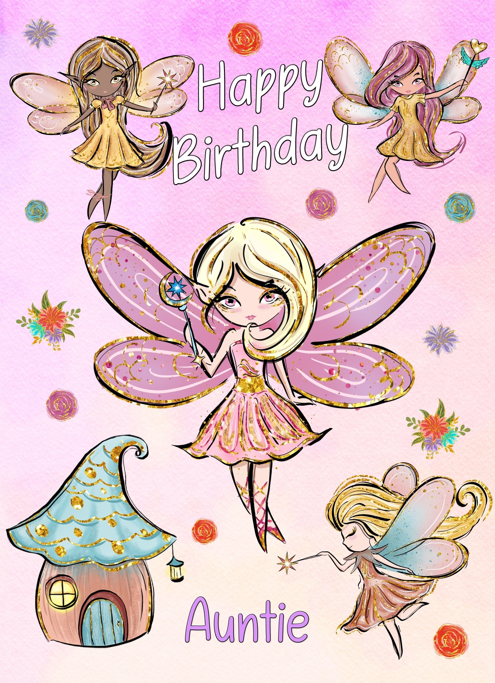 Birthday Card For Auntie (Fairies, Princess)