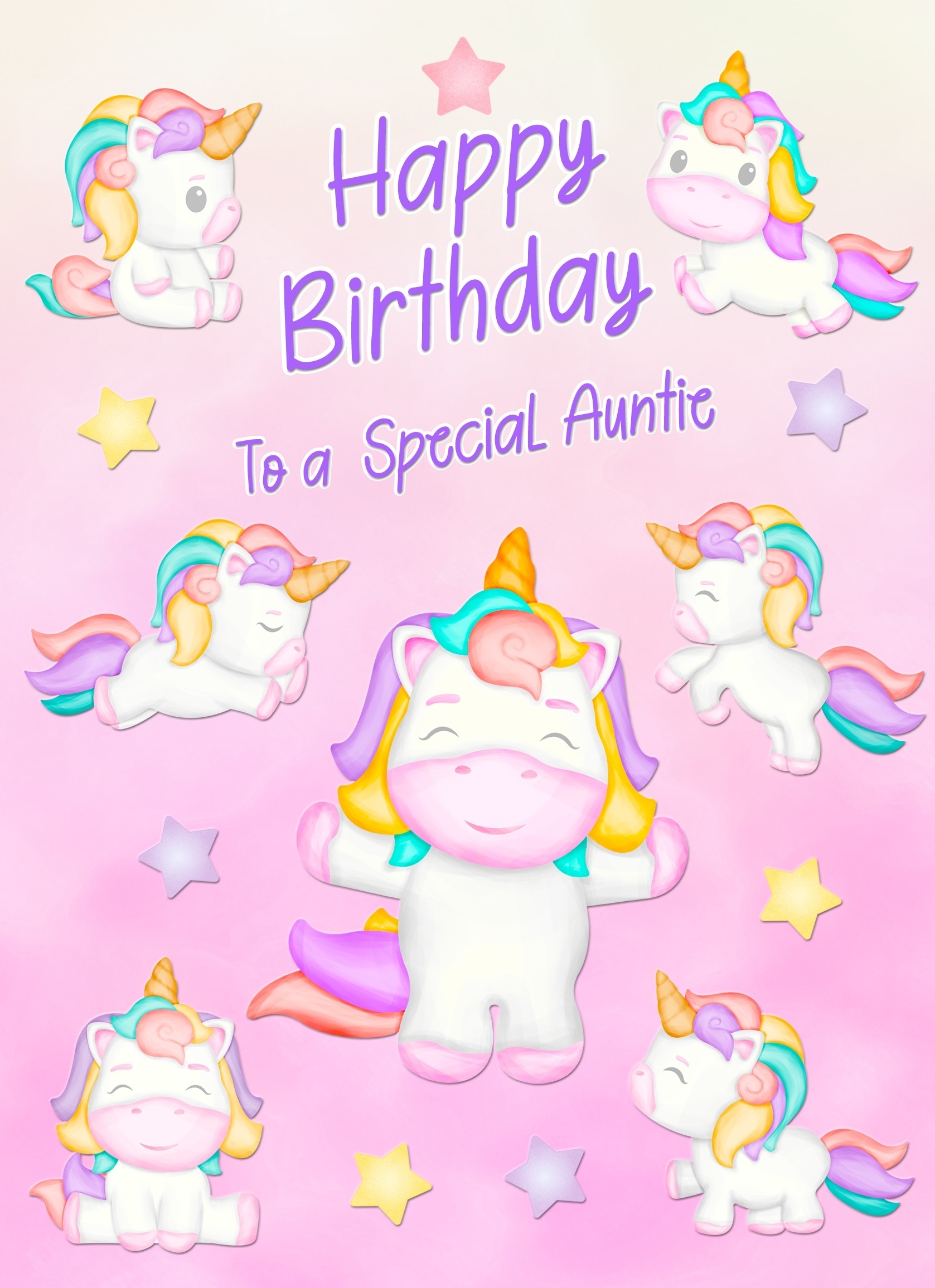 Birthday Card For Auntie (Unicorn, Pink)