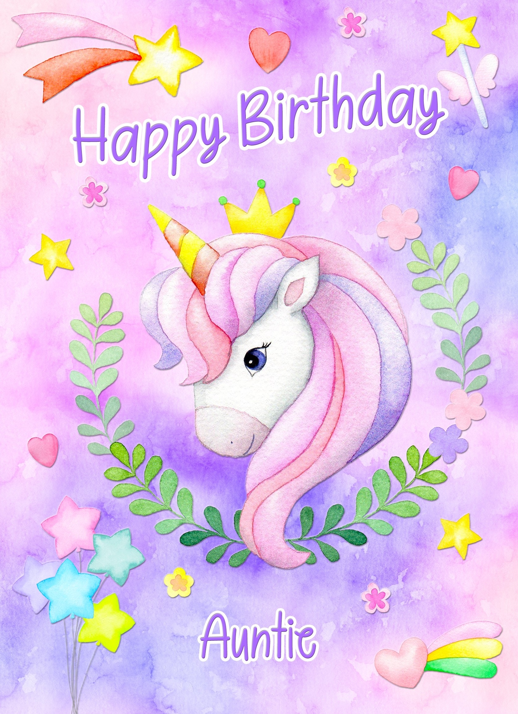Birthday Card For Auntie (Unicorn, Lilac)