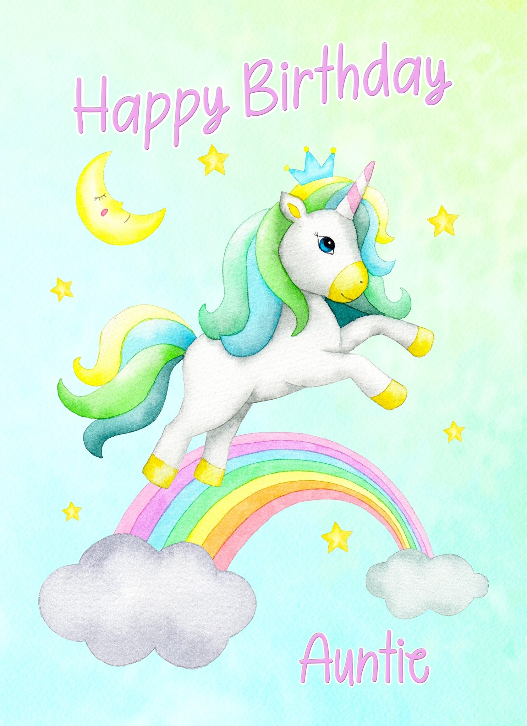 Birthday Card For Auntie (Unicorn, Green)